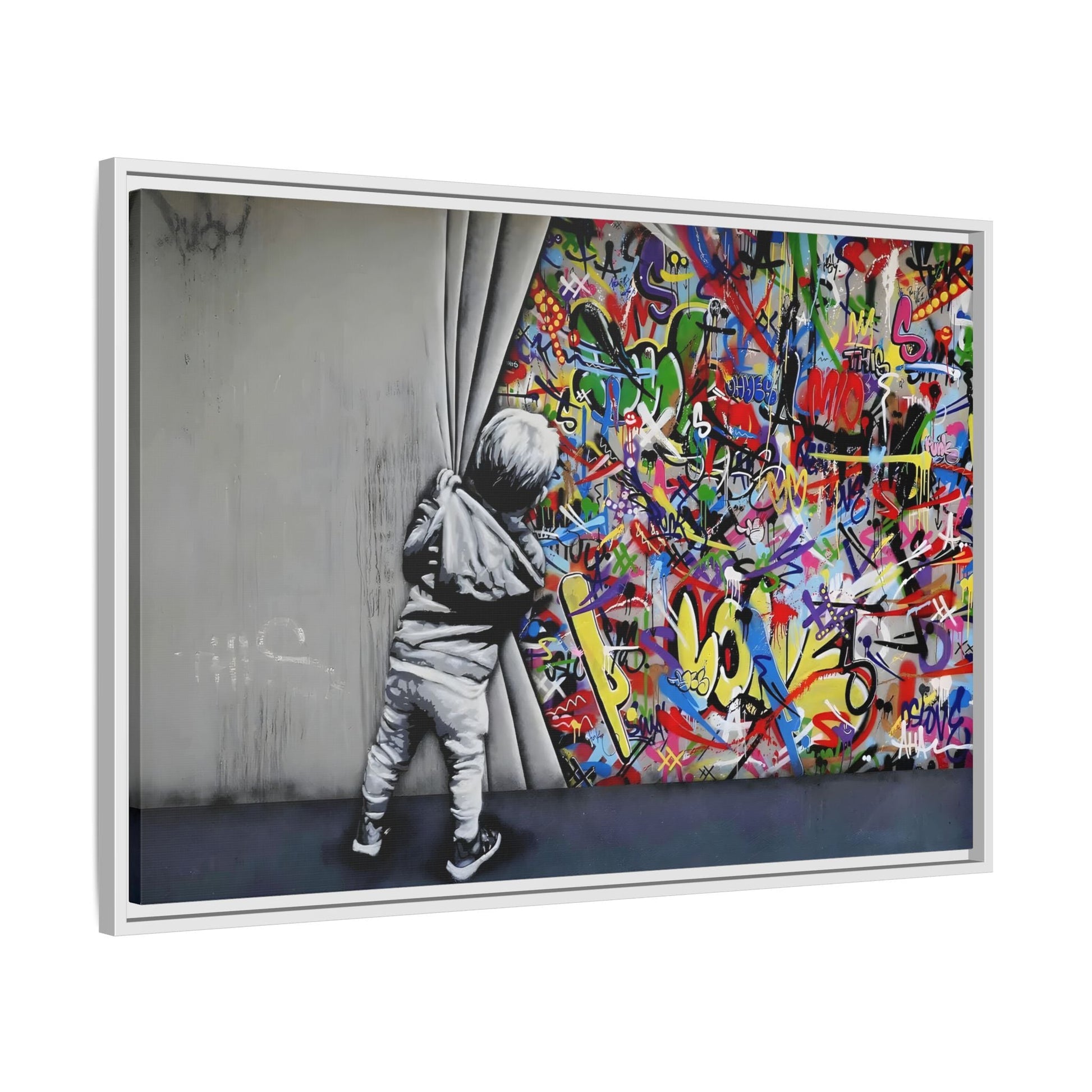 Behind the Curtain Large Framed Banksy Canvas Wall Art Prints