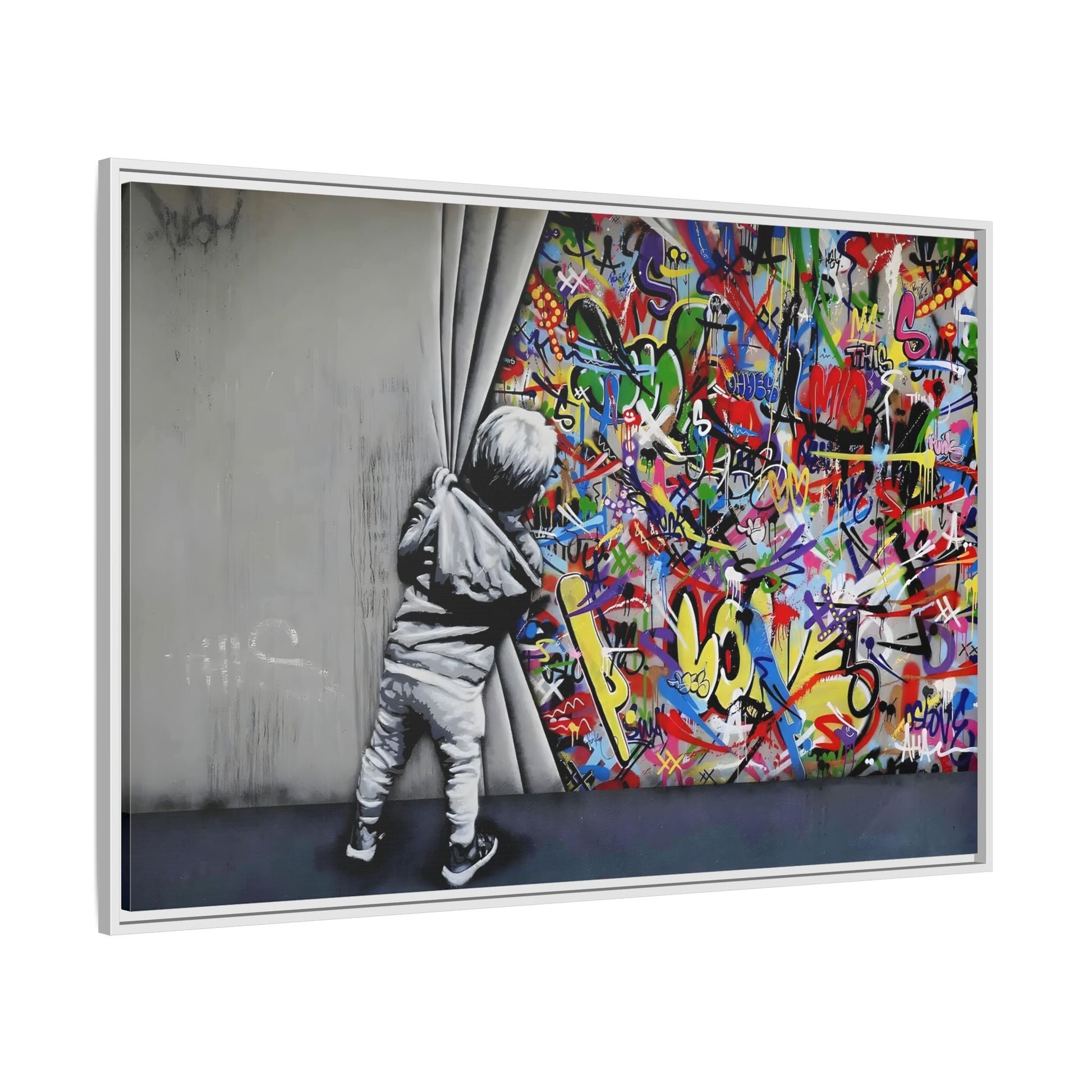 Behind the Curtain Large Framed Banksy Canvas Wall Art Prints