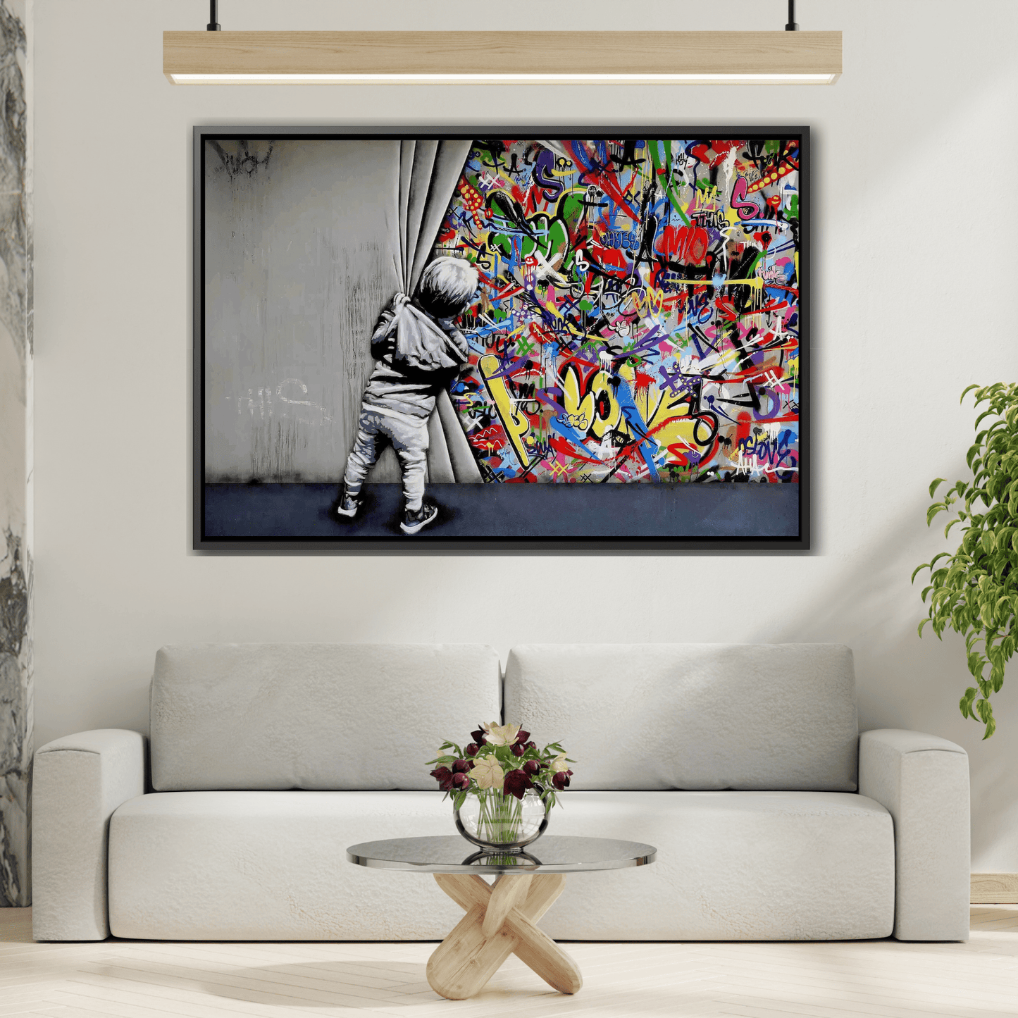 Behind the Curtain Large Framed Banksy Canvas Wall Art Prints