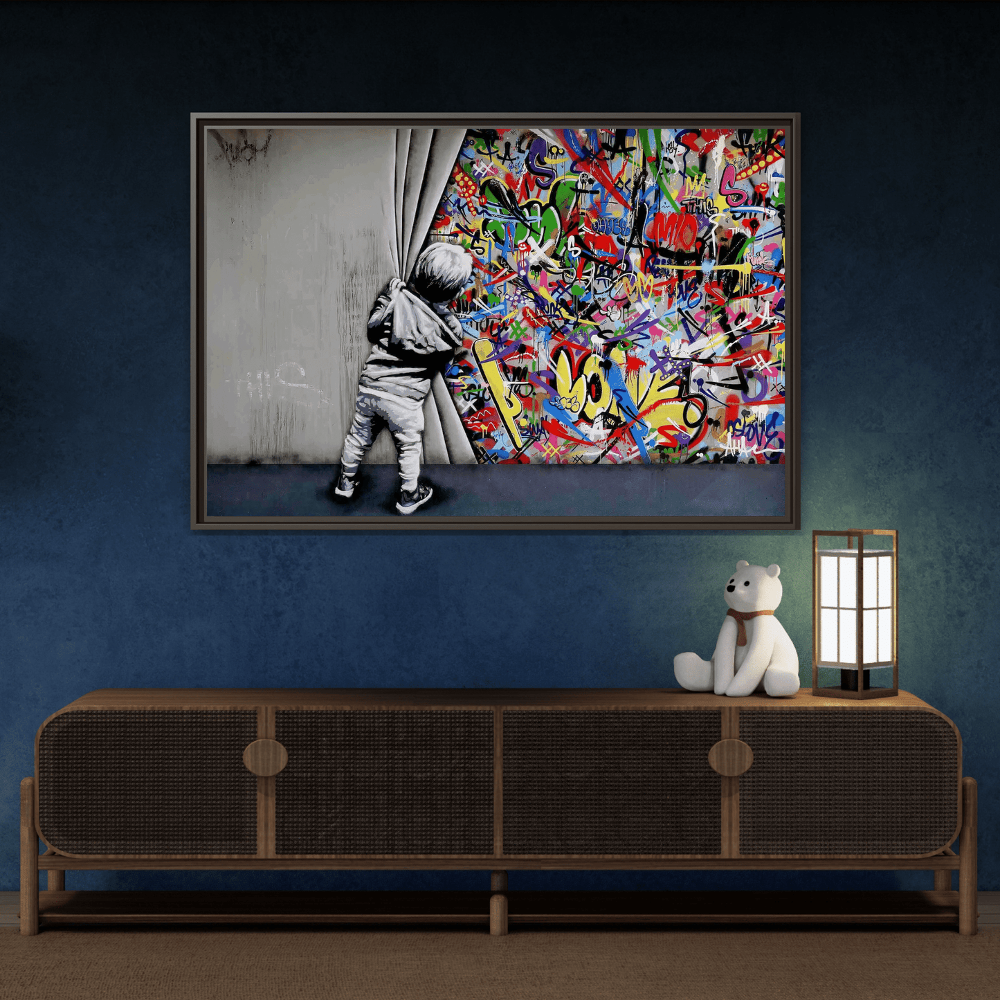 Behind the Curtain Large Framed Banksy Canvas Wall Art Prints