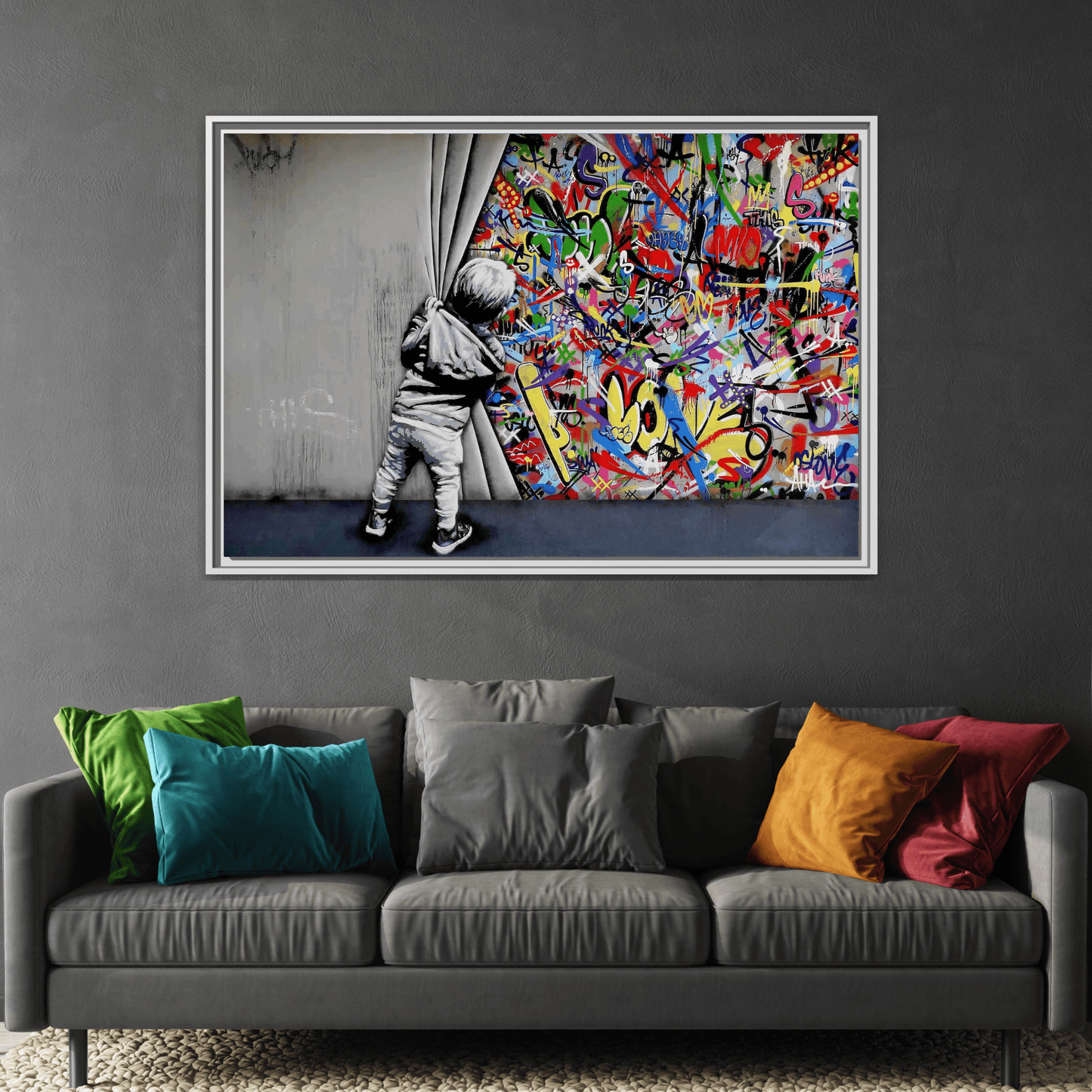 Behind the Curtain Large Framed Banksy Canvas Wall Art Prints