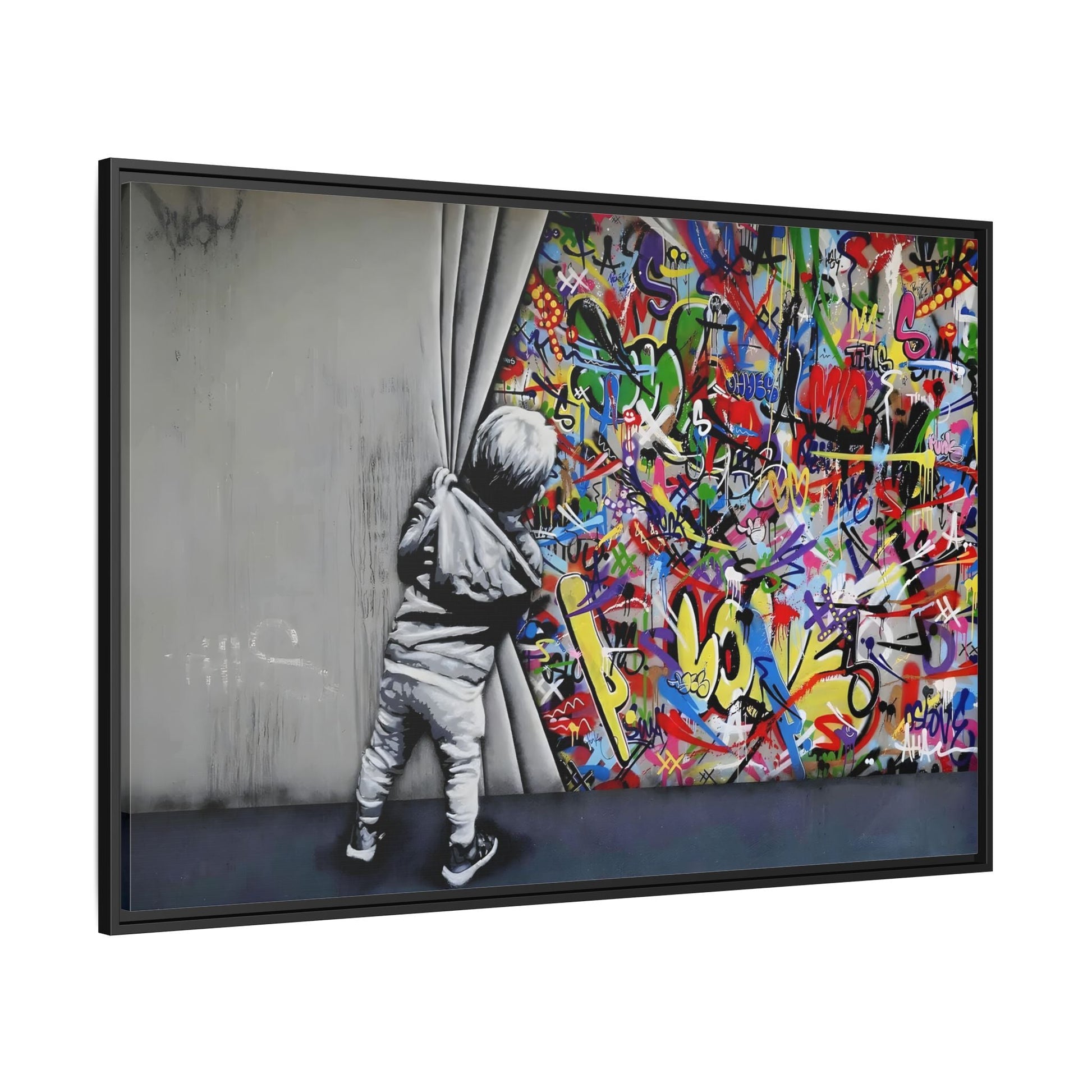 Behind the Curtain Large Framed Banksy Canvas Wall Art Prints