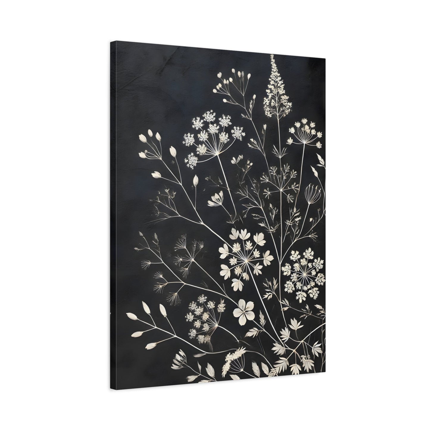 Black Floral Minimalist Canvas Art Print - Wildflower Botanical Elegant Decor