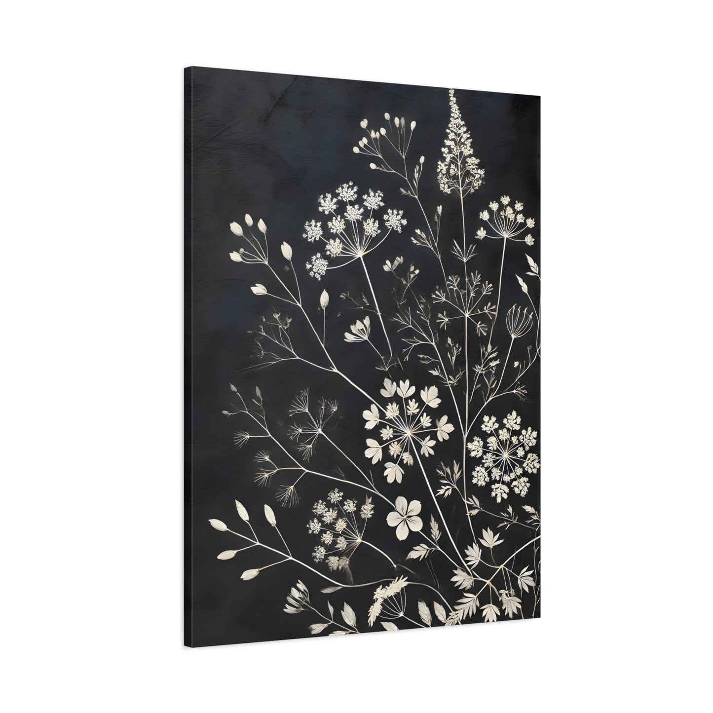 Black Floral Minimalist Canvas Art Print - Wildflower Botanical Elegant Decor