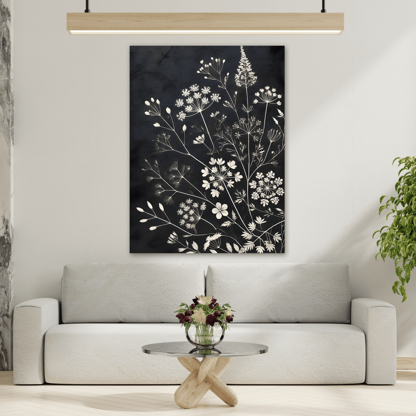 Black Floral Minimalist Canvas Art Print - Wildflower Botanical Elegant Decor