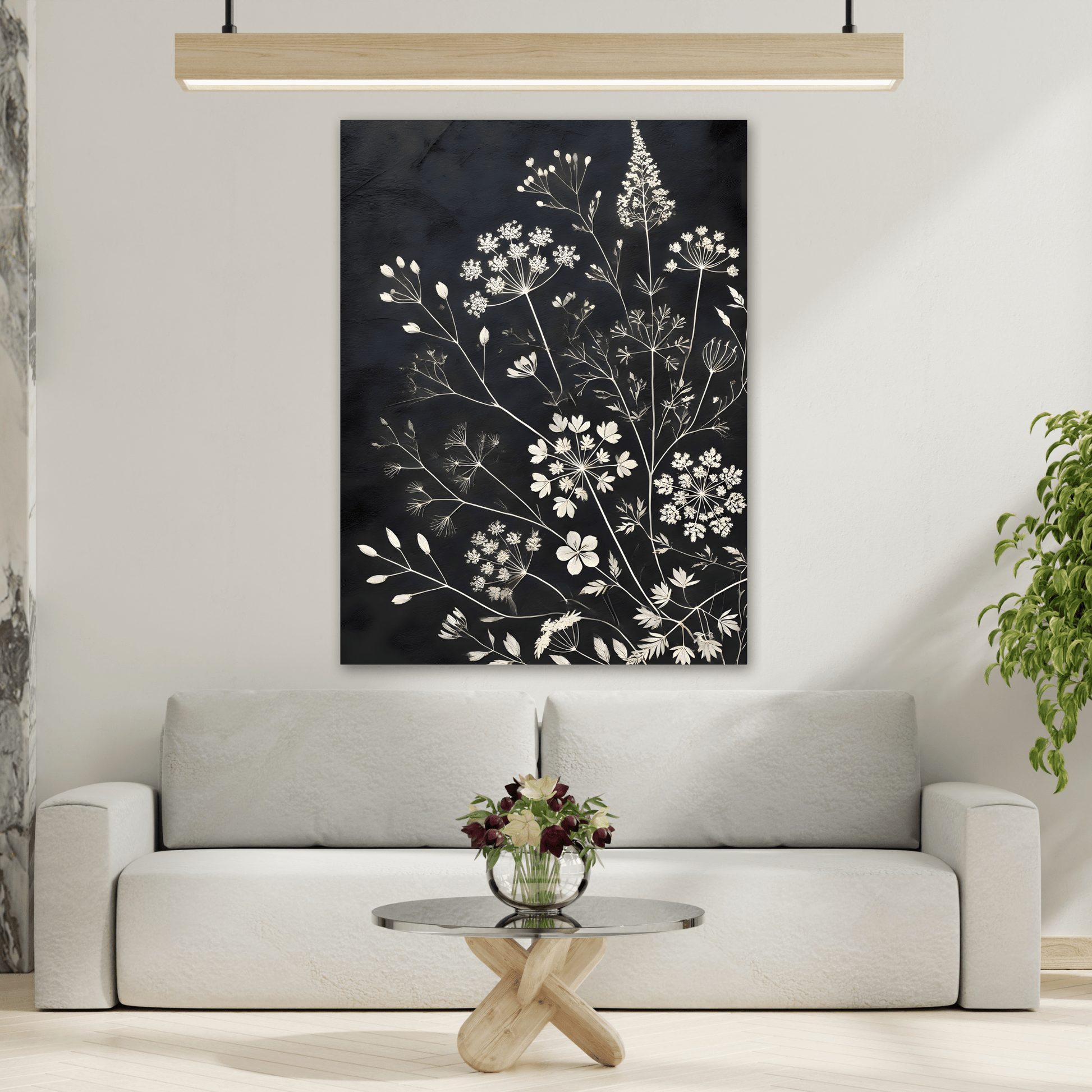 Black Floral Minimalist Canvas Art Print - Wildflower Botanical Elegant Decor