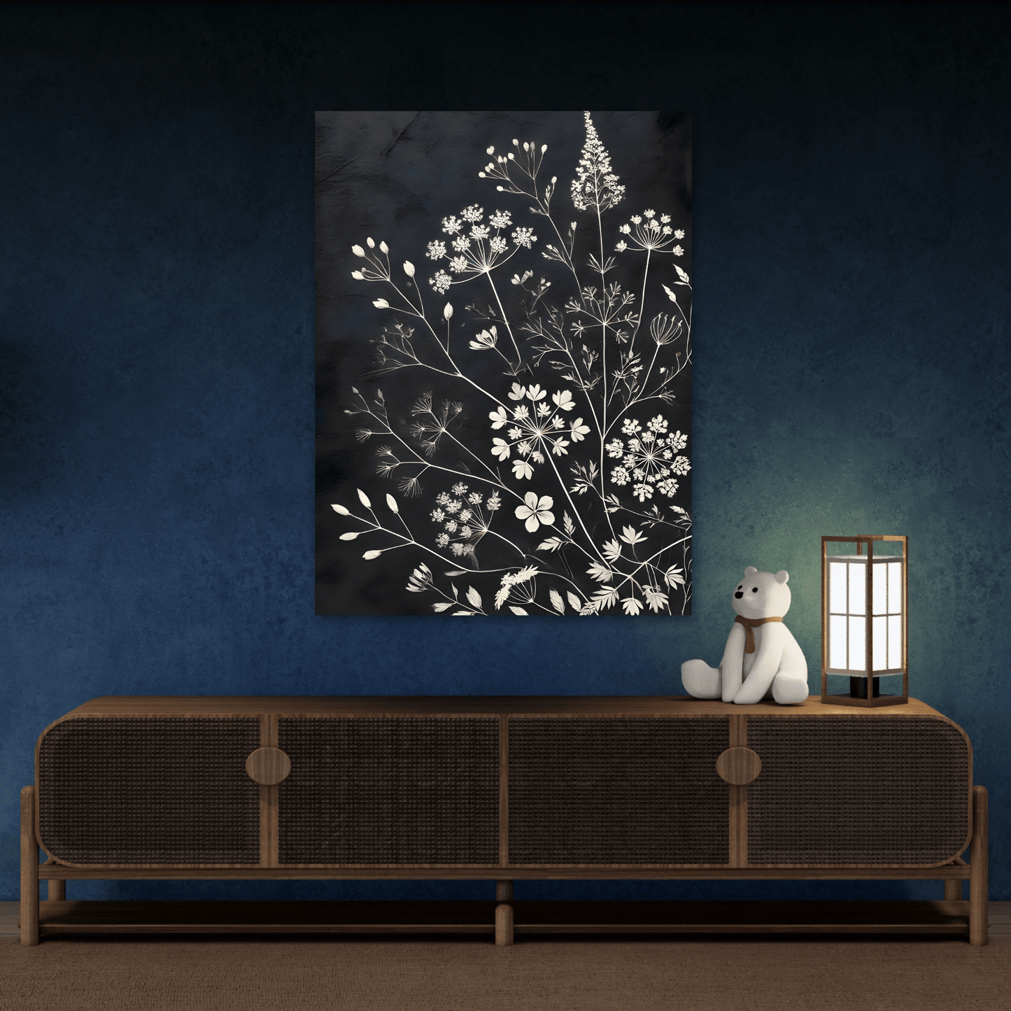 Black Floral Minimalist Canvas Art Print - Wildflower Botanical Elegant Decor