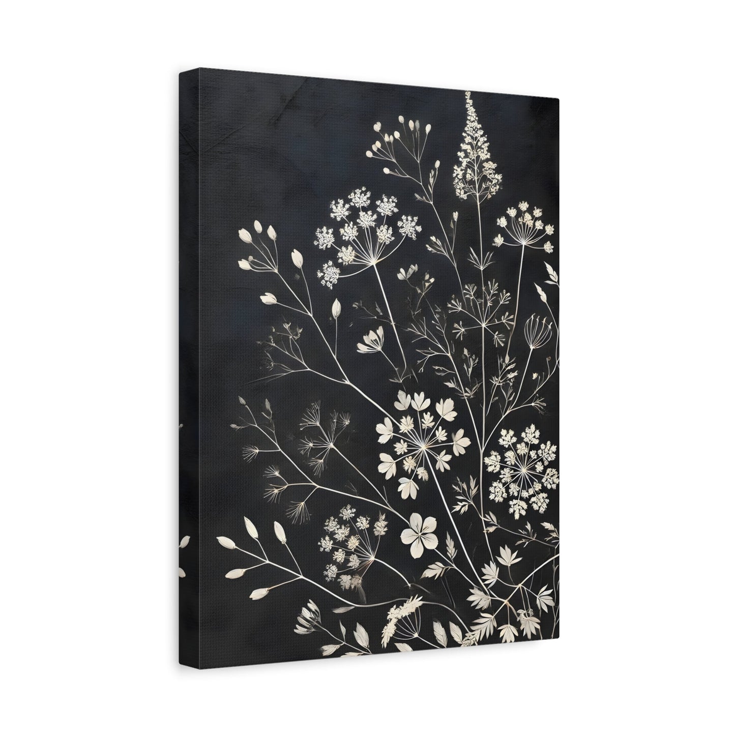 Black Floral Minimalist Canvas Art Print - Wildflower Botanical Elegant Decor