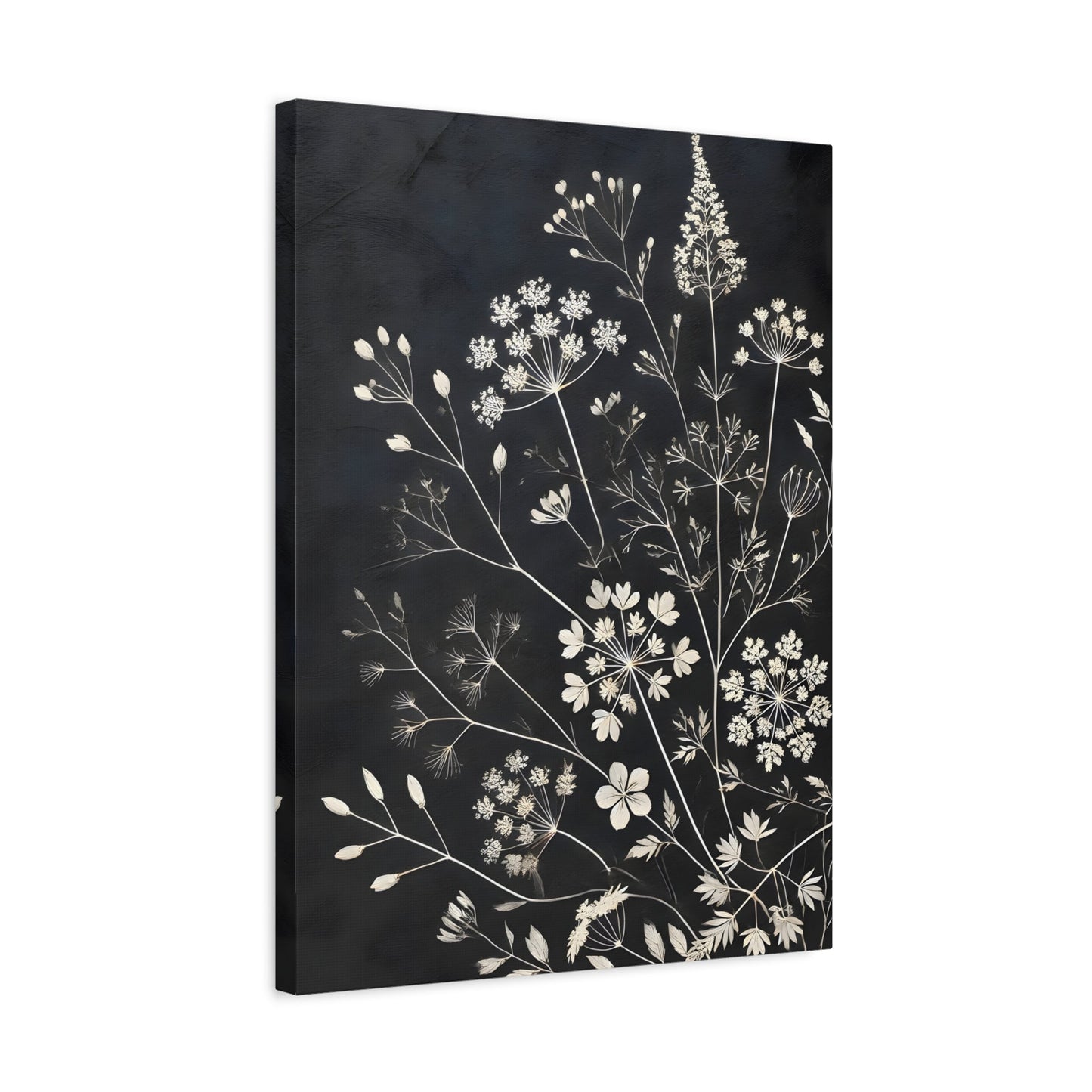 Black Floral Minimalist Canvas Art Print - Wildflower Botanical Elegant Decor