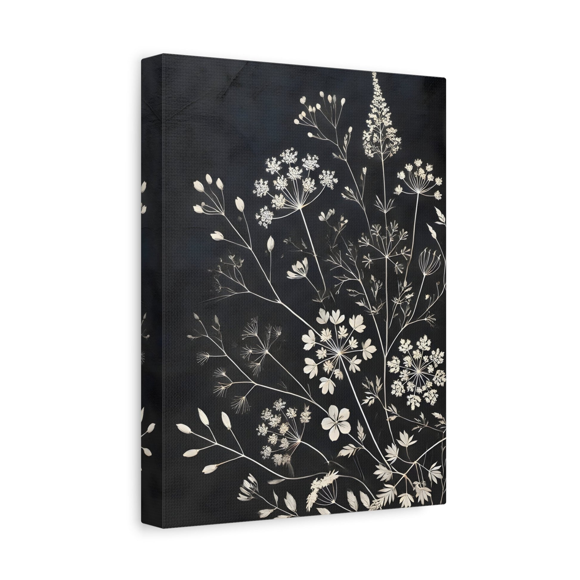 Black Floral Minimalist Canvas Art Print - Wildflower Botanical Elegant Decor