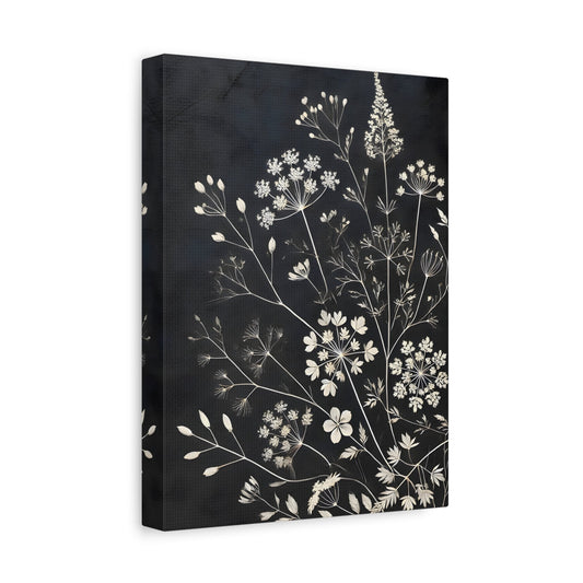 Black Floral Minimalist Canvas Art Print - Wildflower Botanical Elegant Decor