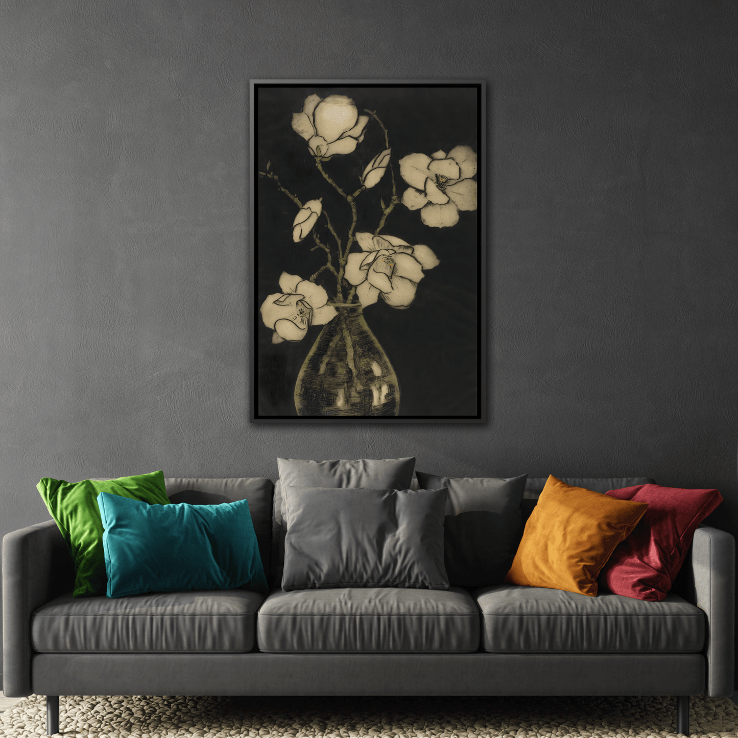 Botanical Framed Canvas Print - Large Vintage Floral Wall Art