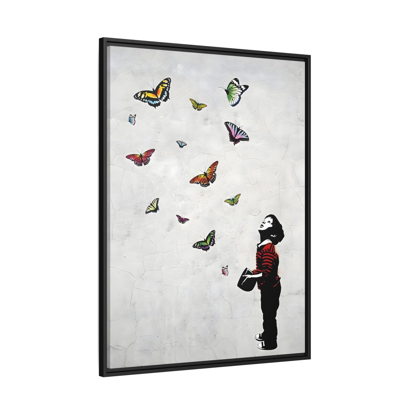 Butterfly Banksy Boy Canvas Vintage Framed Wall Art Prints