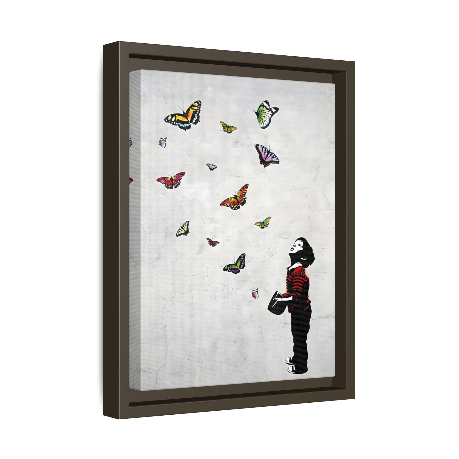 Butterfly Banksy Boy Canvas Vintage Framed Wall Art Prints