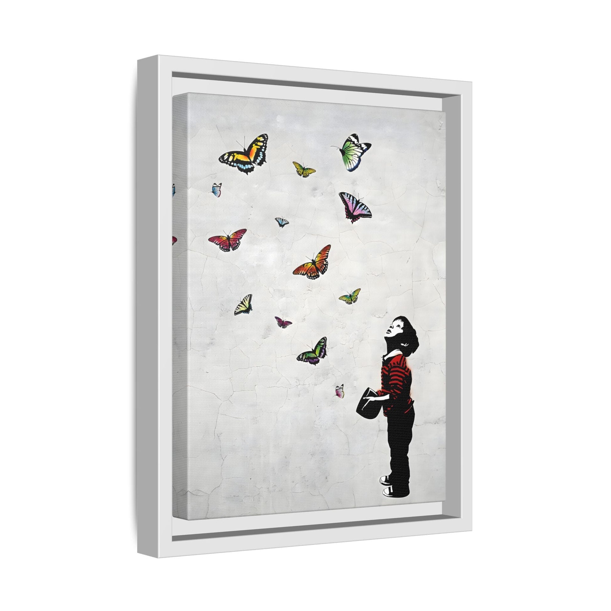 Butterfly Banksy Boy Canvas Vintage Framed Wall Art Prints