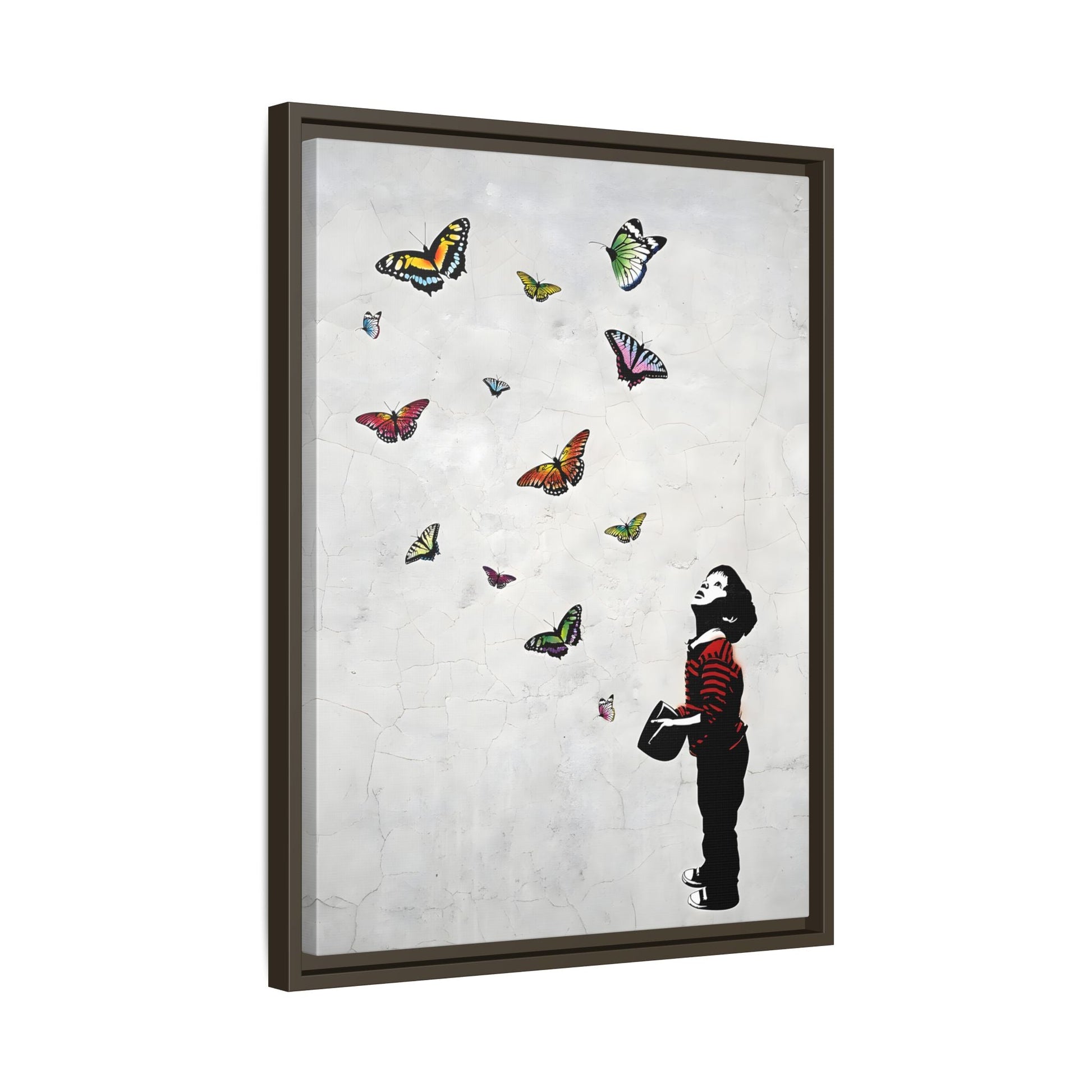 Butterfly Banksy Boy Canvas Vintage Framed Wall Art Prints
