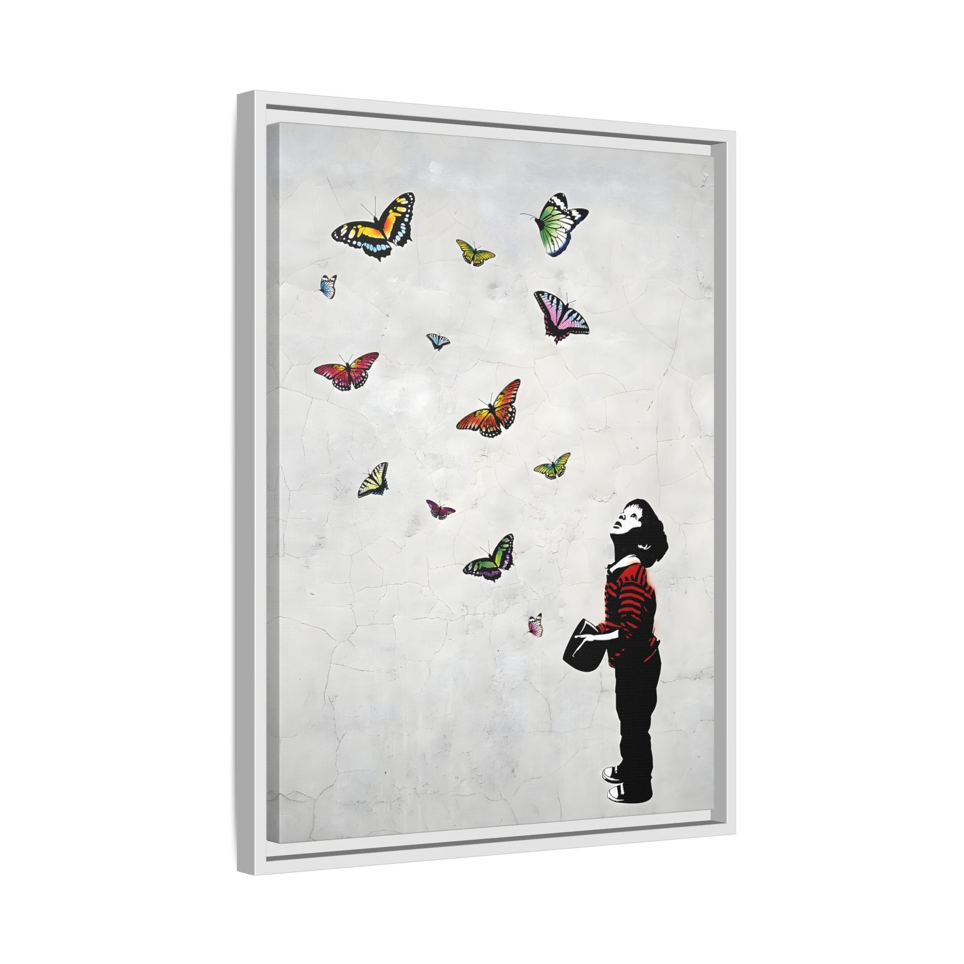 Butterfly Banksy Boy Canvas Vintage Framed Wall Art Prints