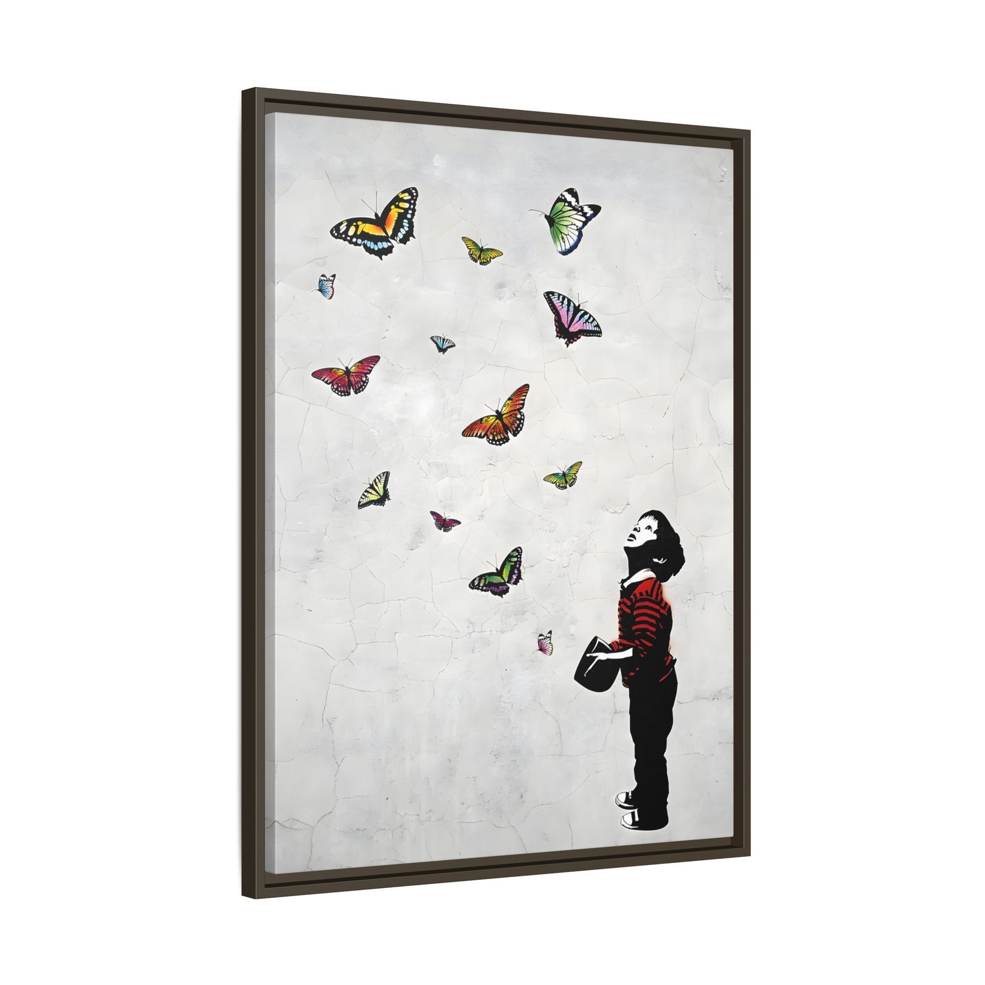 Butterfly Banksy Boy Canvas Vintage Framed Wall Art Prints