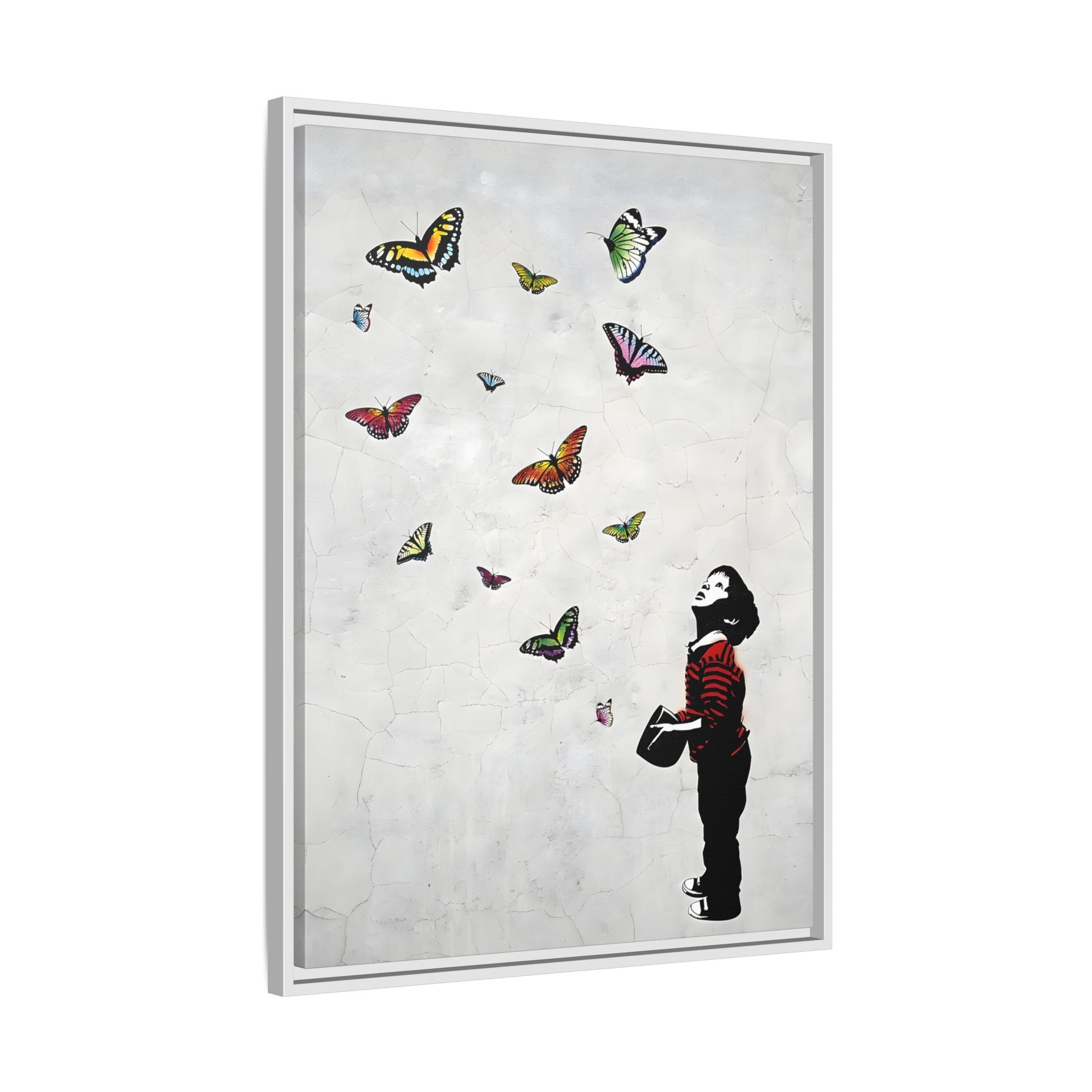 Butterfly Banksy Boy Canvas Vintage Framed Wall Art Prints