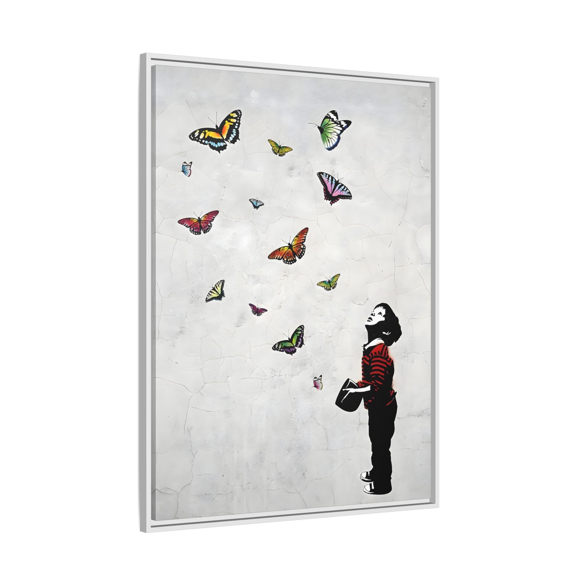 Butterfly Banksy Boy Canvas Vintage Framed Wall Art Prints