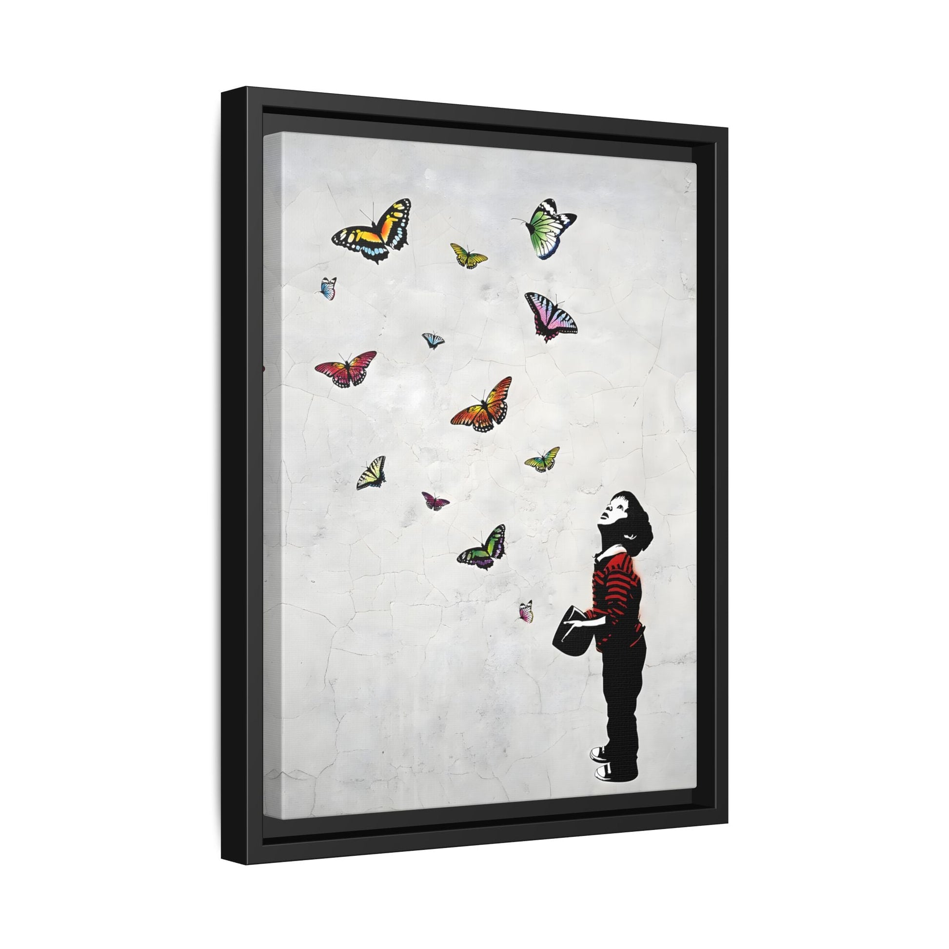 Butterfly Banksy Boy Canvas Vintage Framed Wall Art Prints