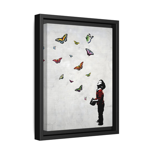 Butterfly Banksy Boy Canvas Vintage Framed Wall Art Prints