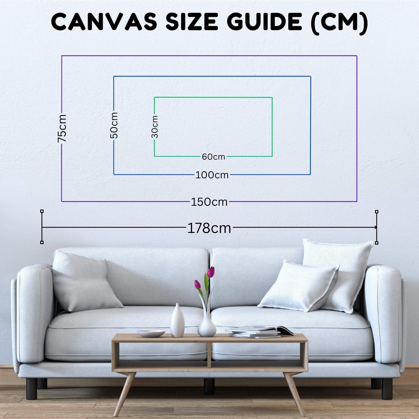 Canvas Print size map in centimeters
