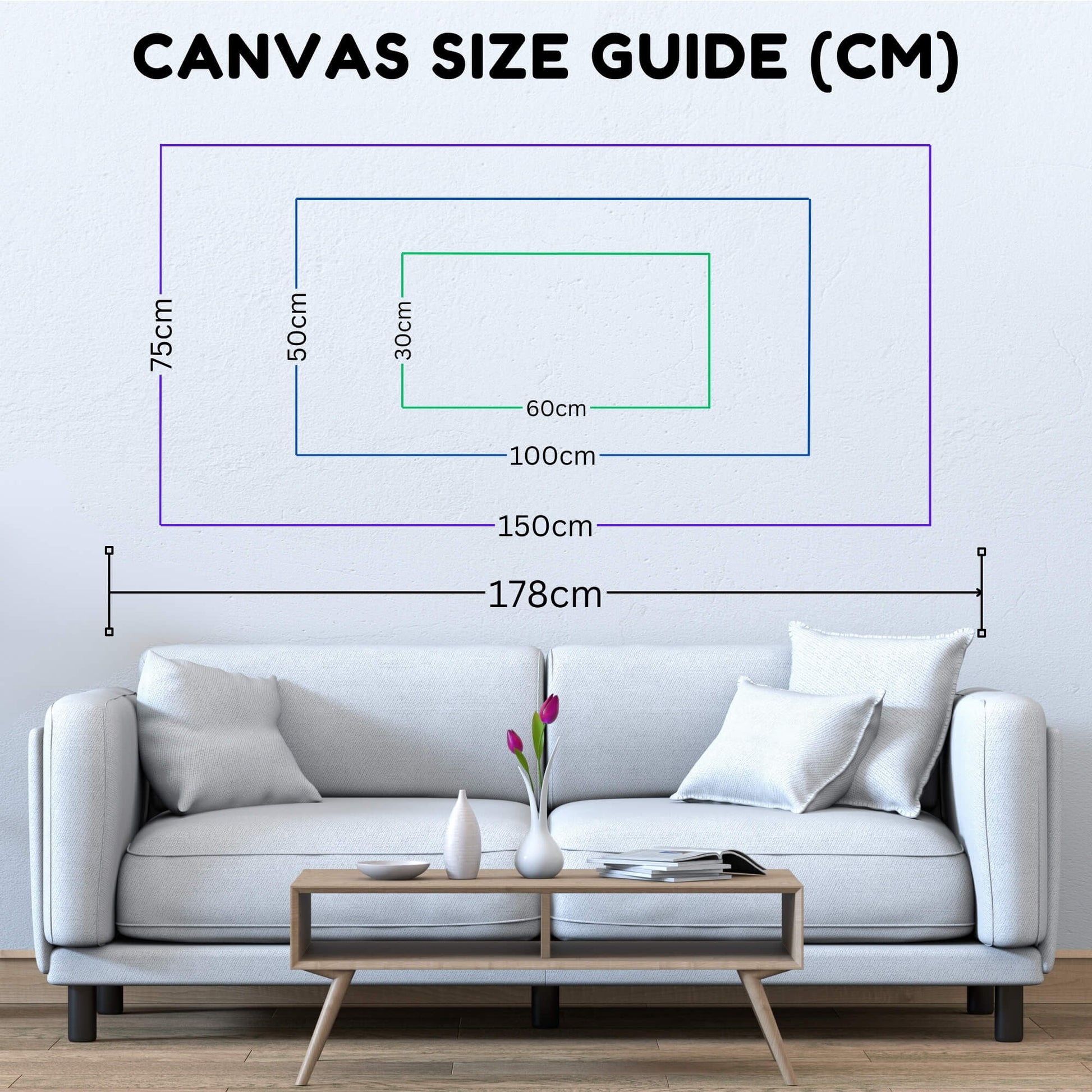 Canvas Print size map in centimeters
