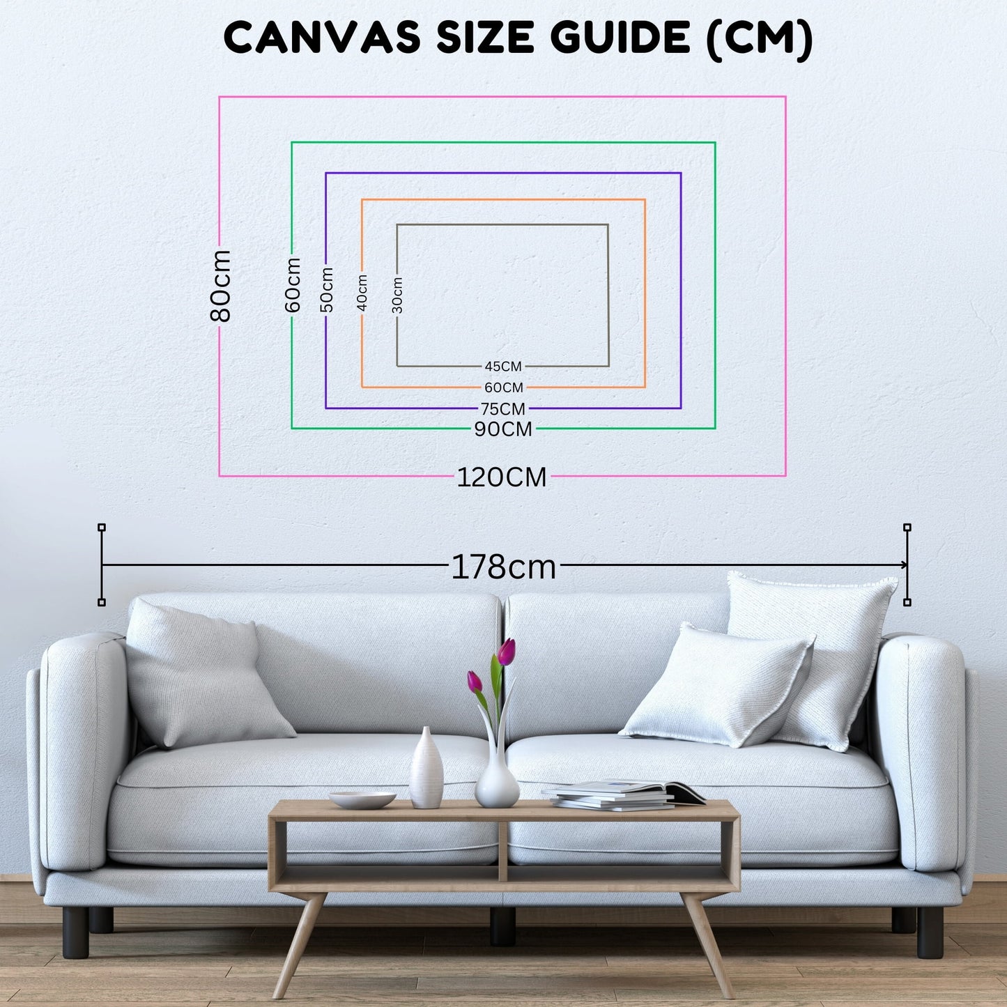 canvas size map in centimeters