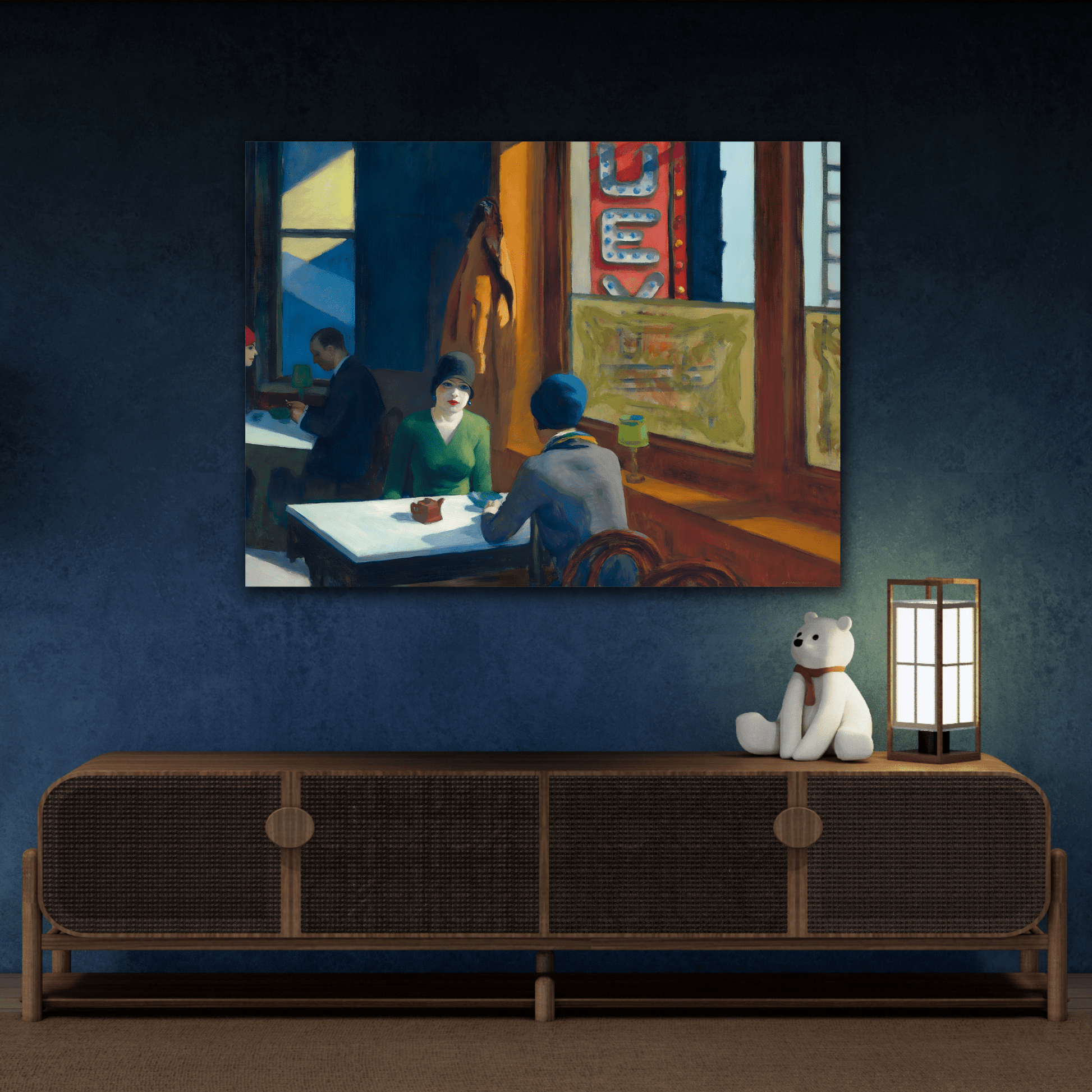 Cafe Shop Canvas Print - Chop Suey Hopper Famous Wall Art Painting Reproduction