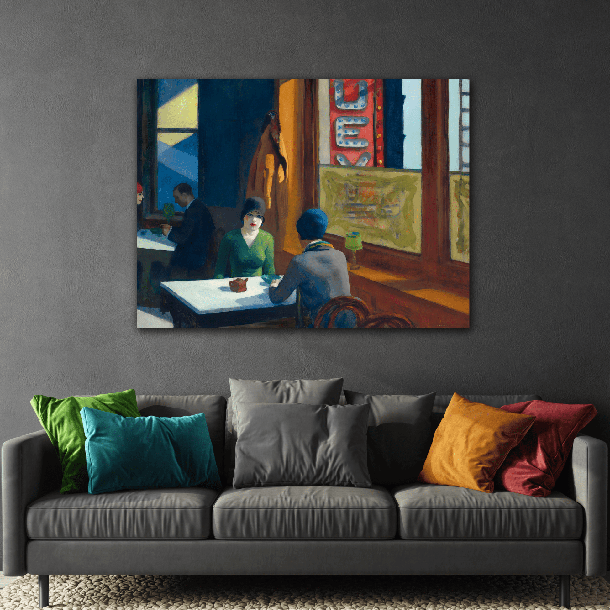 Cafe Shop Canvas Print - Chop Suey Hopper Famous Wall Art Painting Reproduction