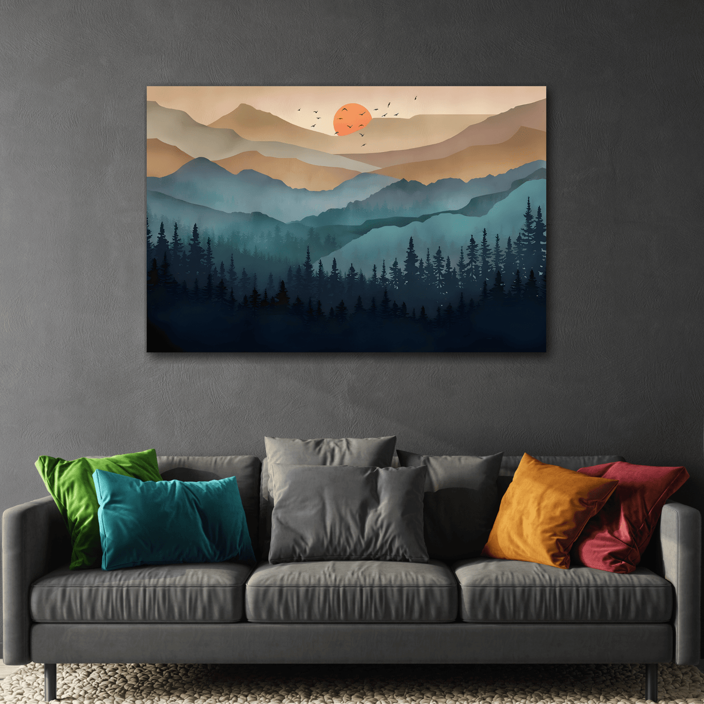 Canvas Wall Art Abstract Mountain Boho Nature Print Mid Century Modern Decor