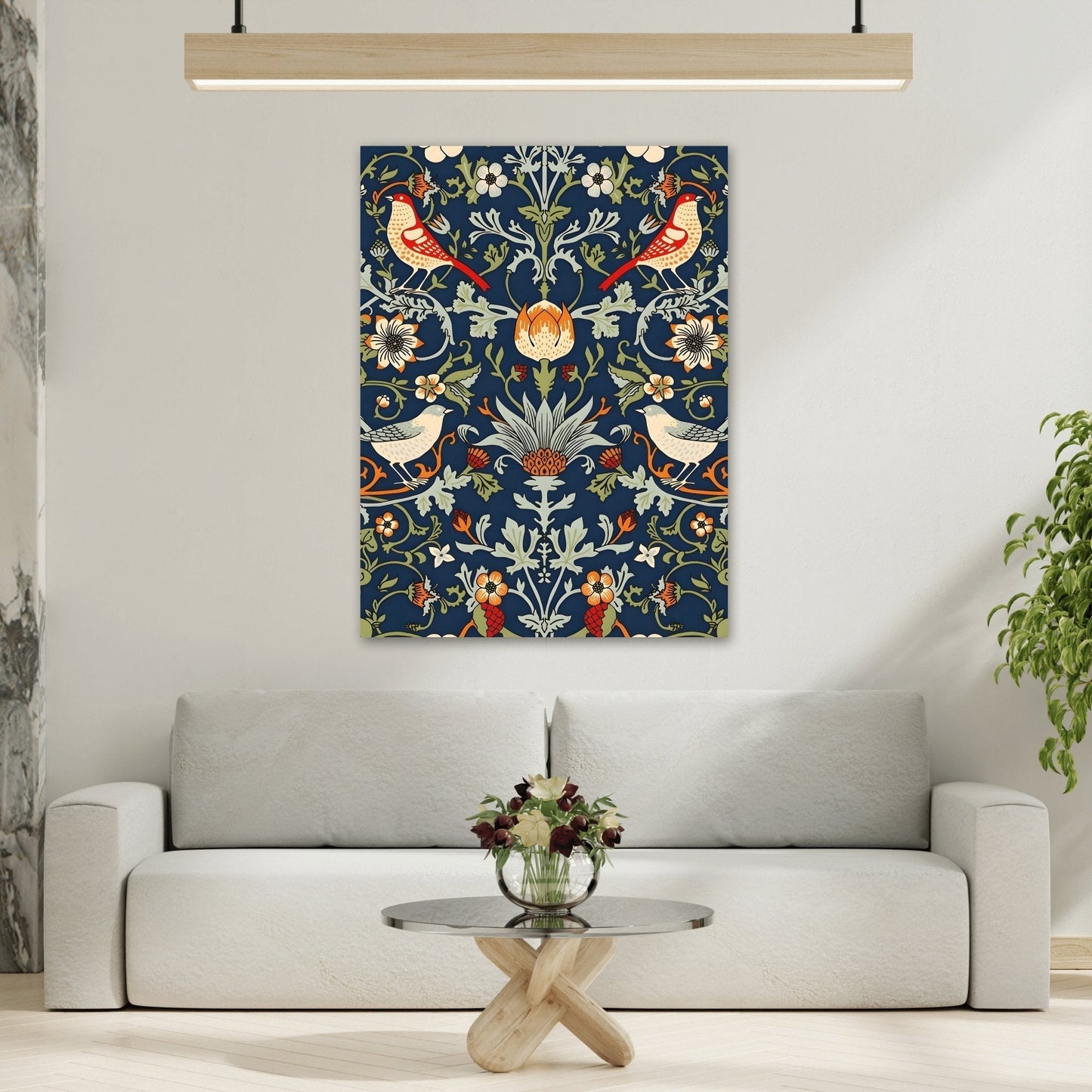 Canvas Wall Art Morris Floral Bird Botanical Print - Modern Flowers Minimalist Artwork