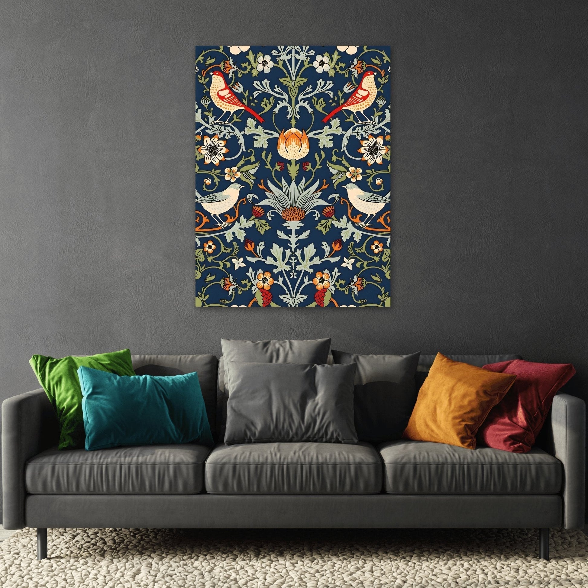 Canvas Wall Art Morris Floral Bird Botanical Print - Modern Flowers Minimalist Artwork