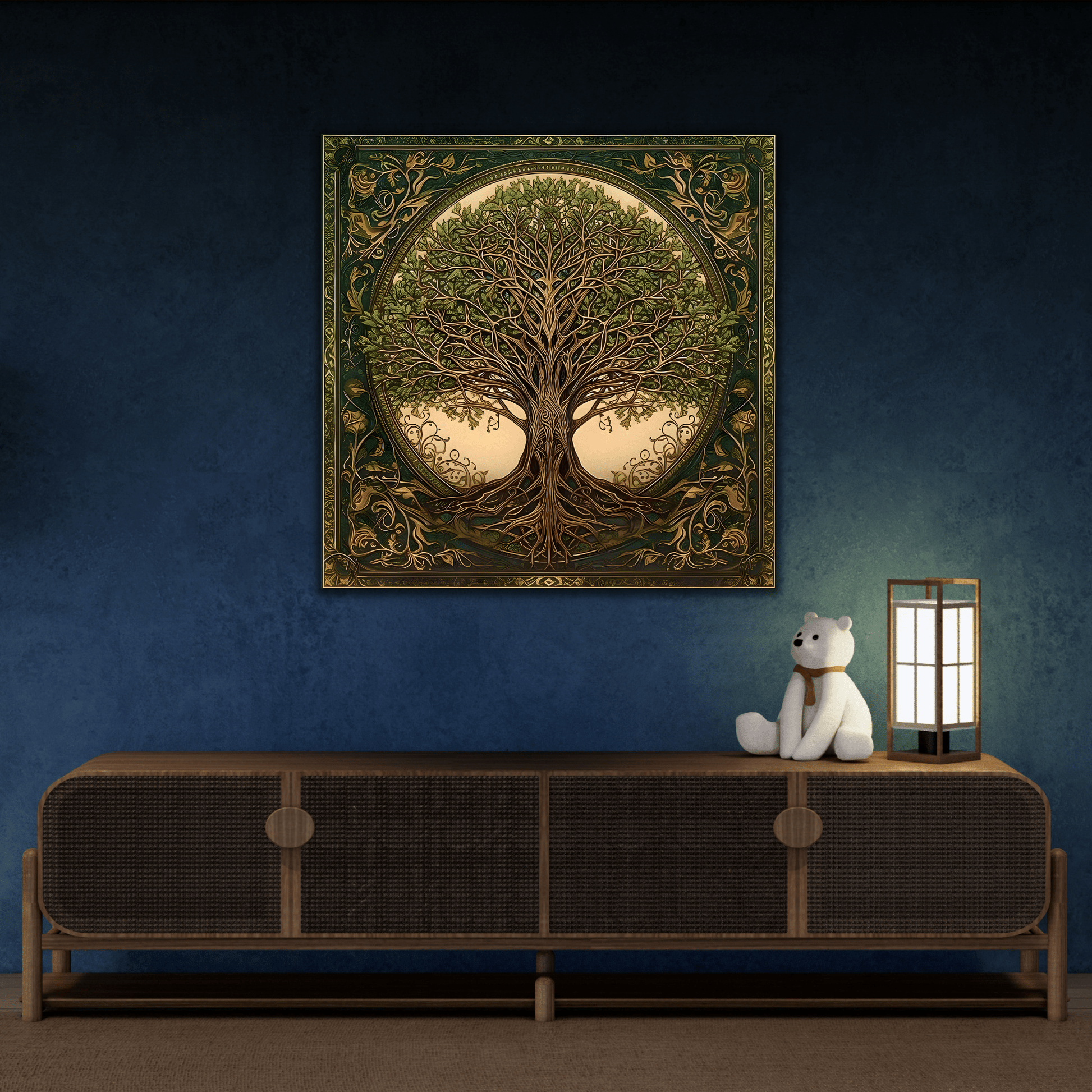 Canvas Wall Art Print, Tree of Life Celtic Norse Mythology Symbolic Mandala