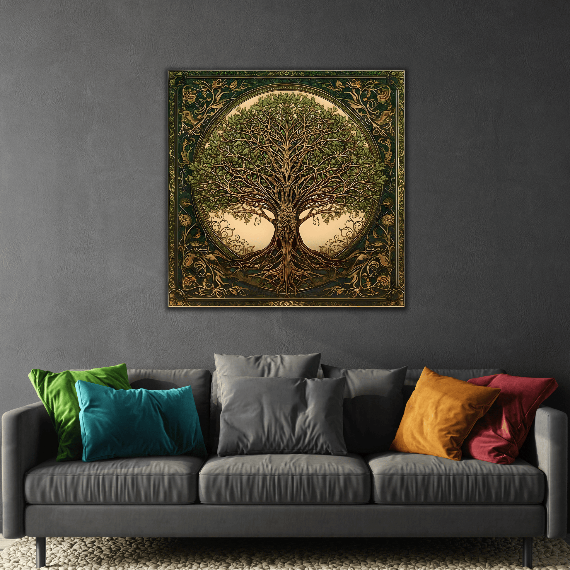Canvas Wall Art Print, Tree of Life Celtic Norse Mythology Symbolic Mandala
