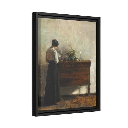 Carl Holsoe Interior Artists Wife Reading Book - Framed Canvas Art Reproduction