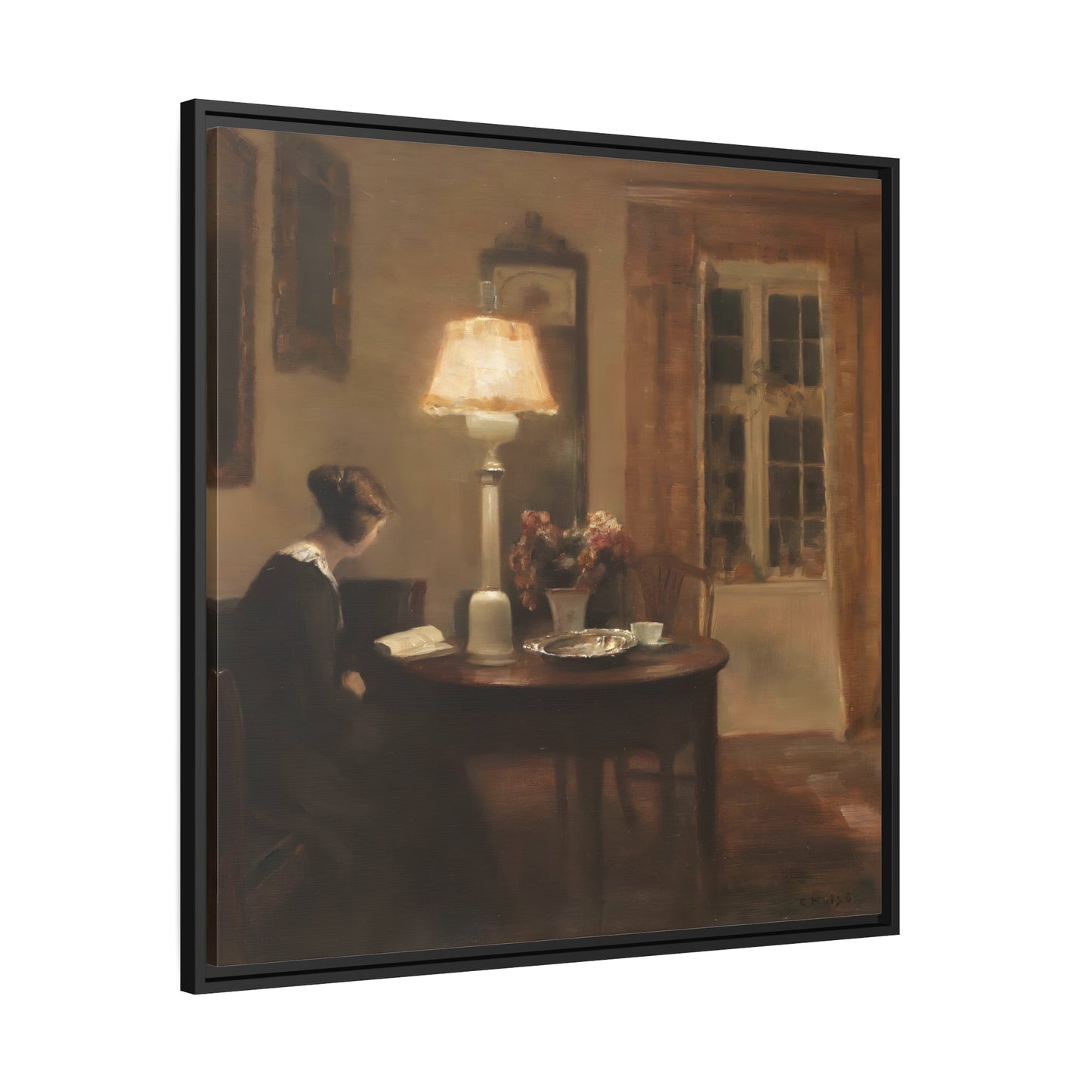 Carl Holsoe Interior Woman Reading - Square Framed Canvas Wall Art Print