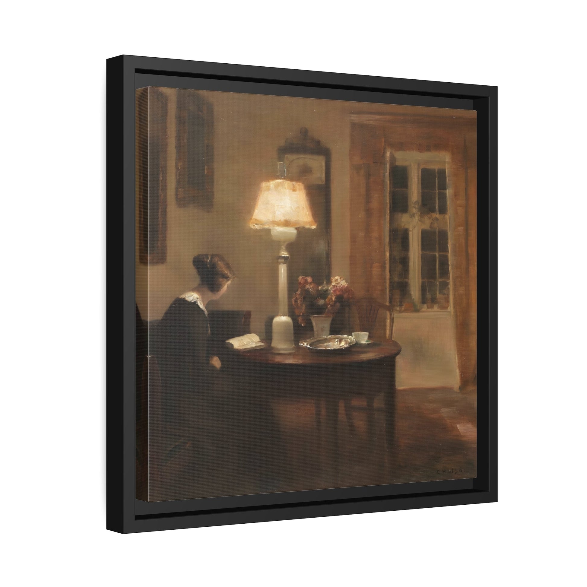 Carl Holsoe Interior Woman Reading - Square Framed Canvas Wall Art Print