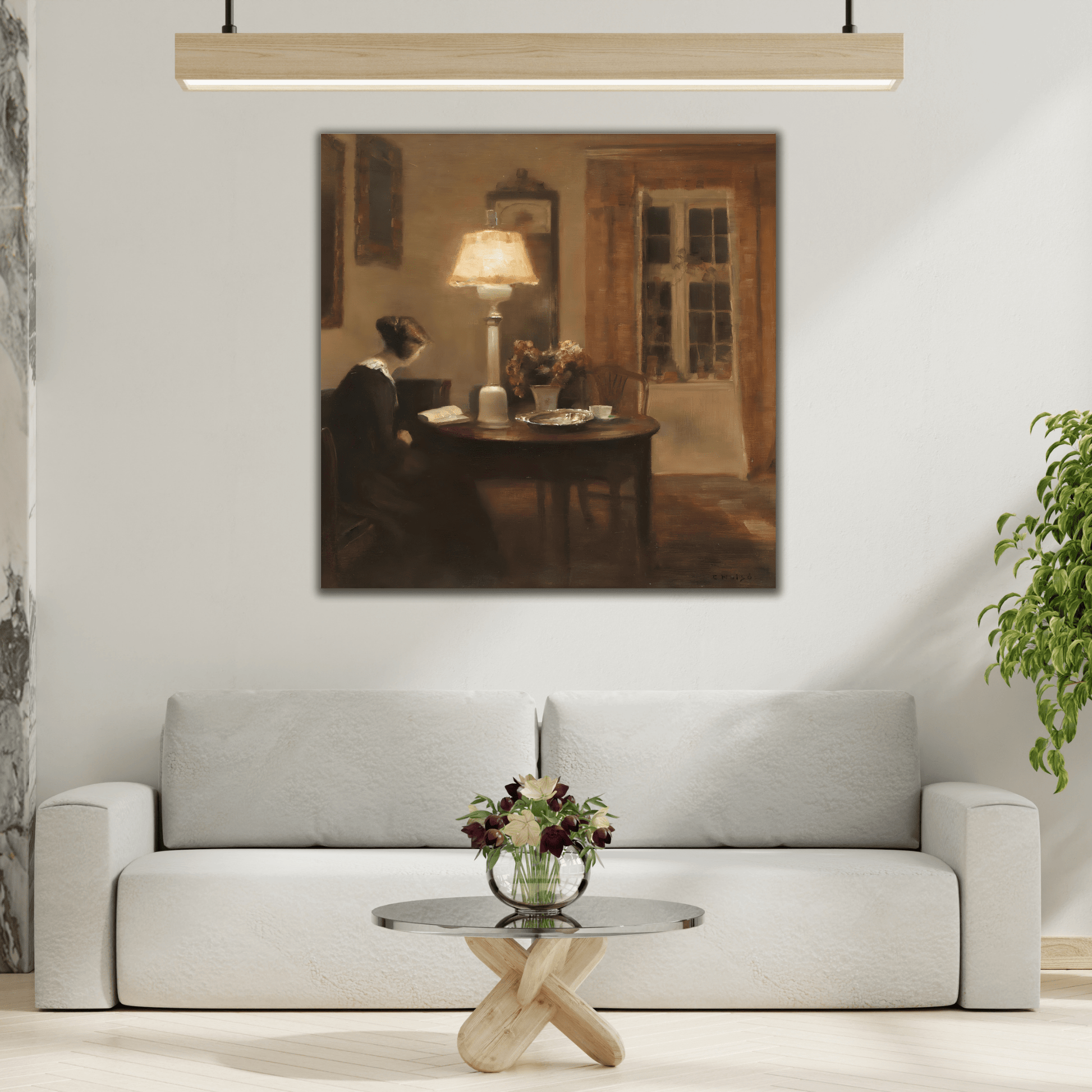 Carl Vilhelm Holsoe Interior Woman Reading - Square Canvas Wall Art Print