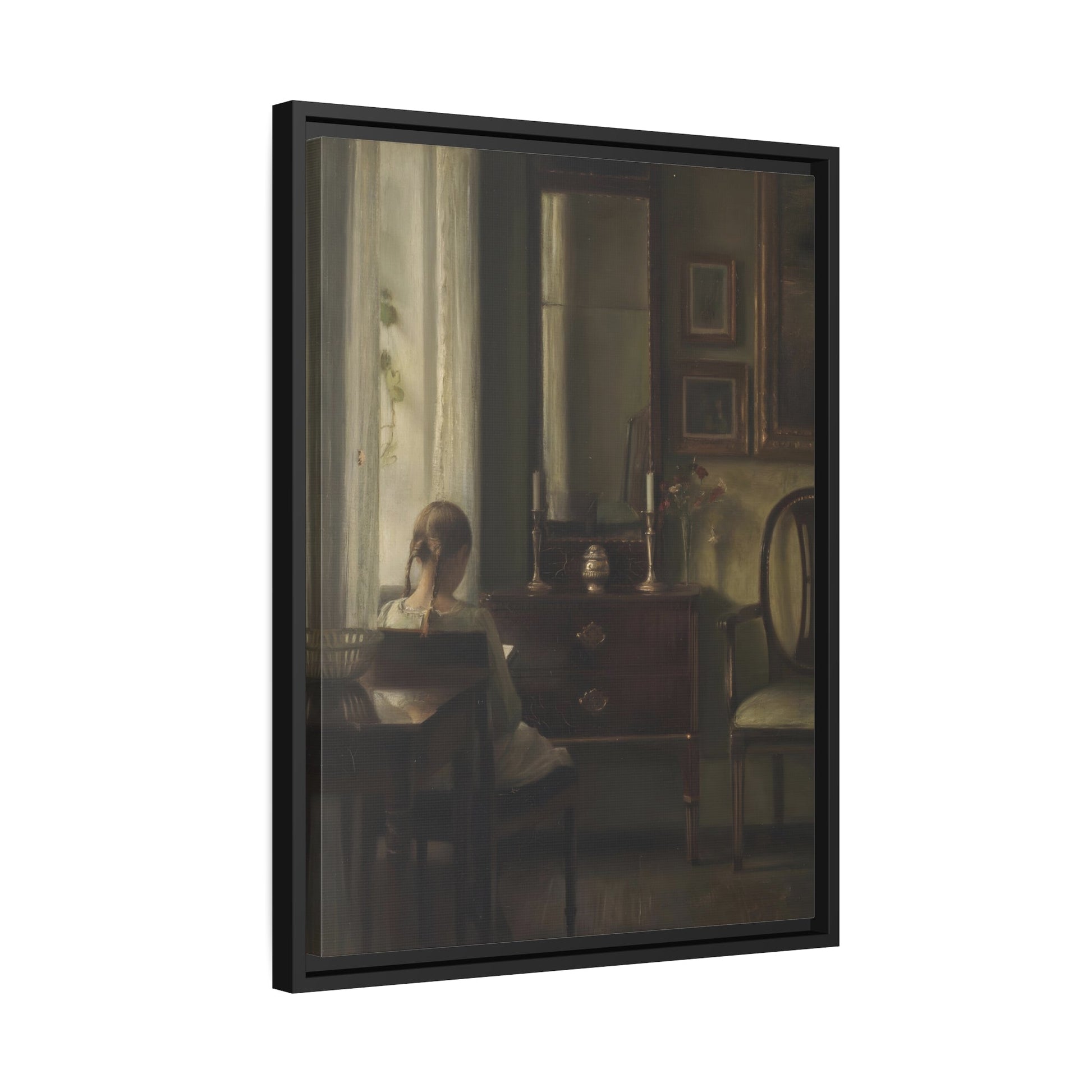 Carl Vilhelm Holsoe Interior Young Girl Reading - Framed Canvas Art Reproduction