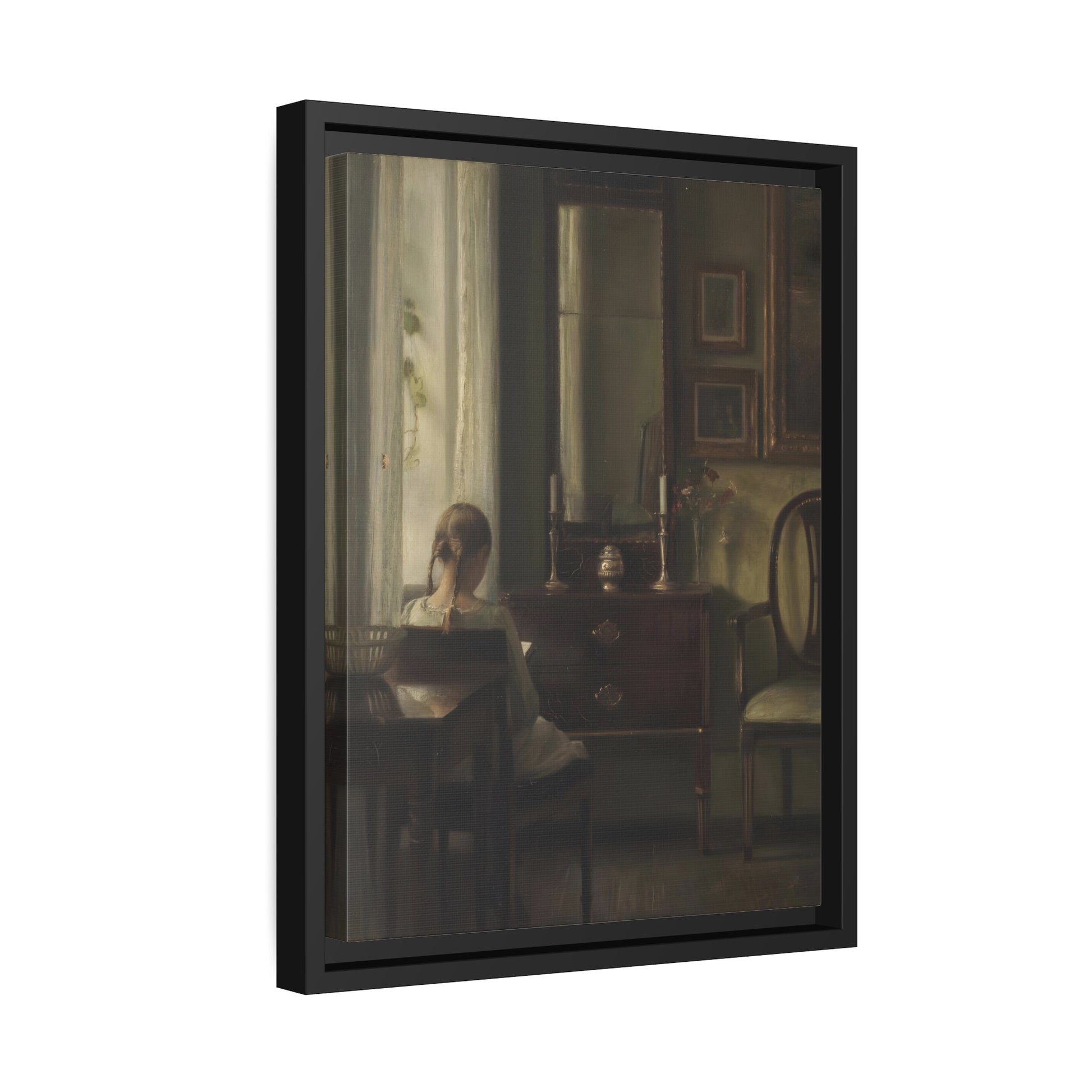 Carl Vilhelm Holsoe Interior Young Girl Reading - Framed Canvas Art Reproduction