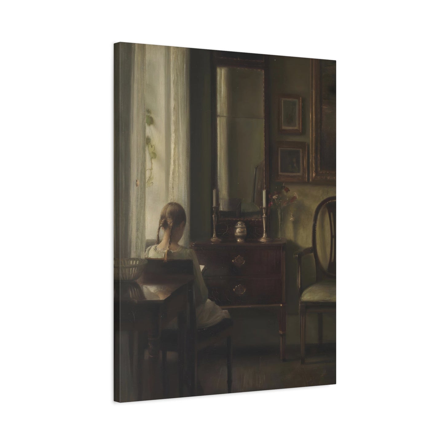 Carl Vilhelm Holsoe Young Girl Reading Painting - Canvas Wall Art Prints