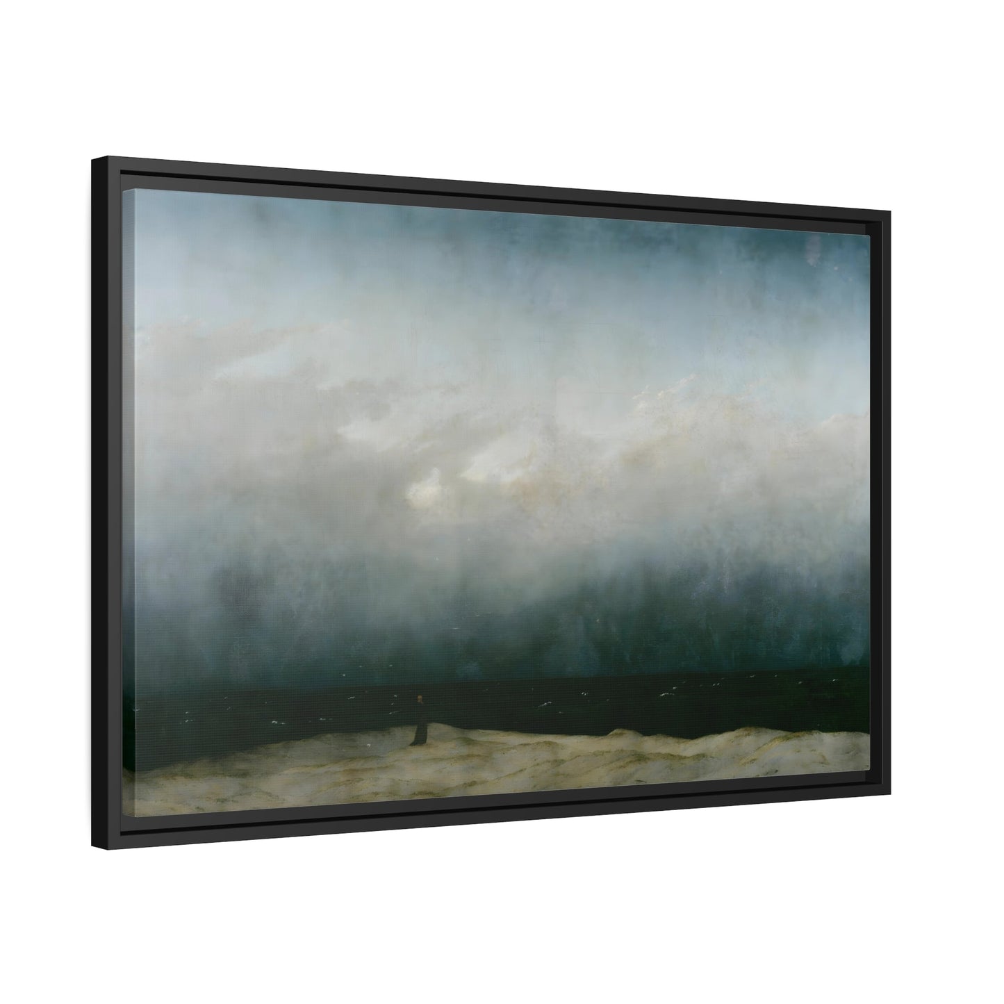 Caspar David Friedrich Monk by the Sea - Framed Canvas Wall Art Print in Black Frame