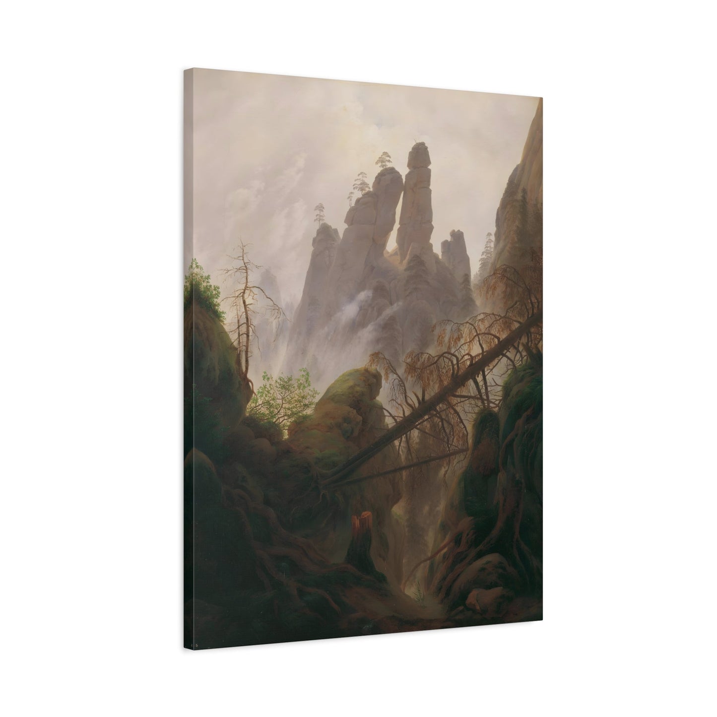 Caspar David Friedrich Rocky Landscape Elbe Sandstone Mountains - Framed Canvas Wall Art Painting Print