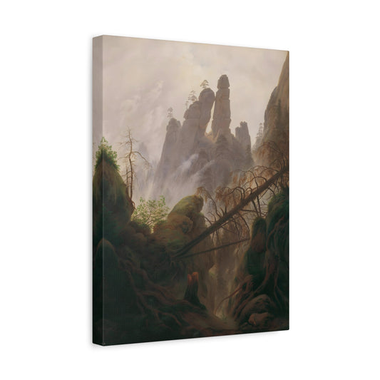 Caspar David Friedrich Rocky Landscape Elbe Sandstone Mountains - Framed Canvas Wall Art Painting Print