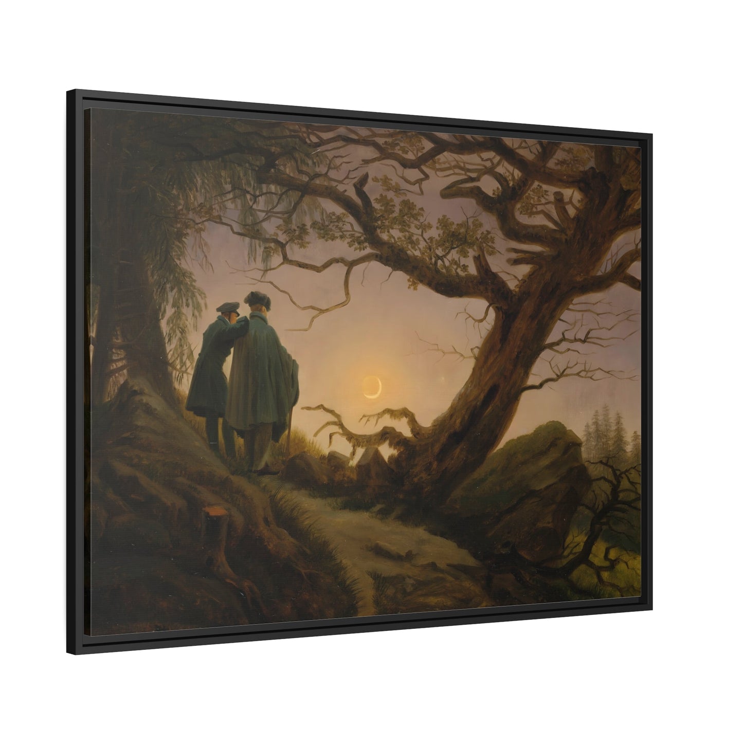 Caspar David Friedrich Two Men Contemplating the Moon - Framed Canvas Art Reproduction