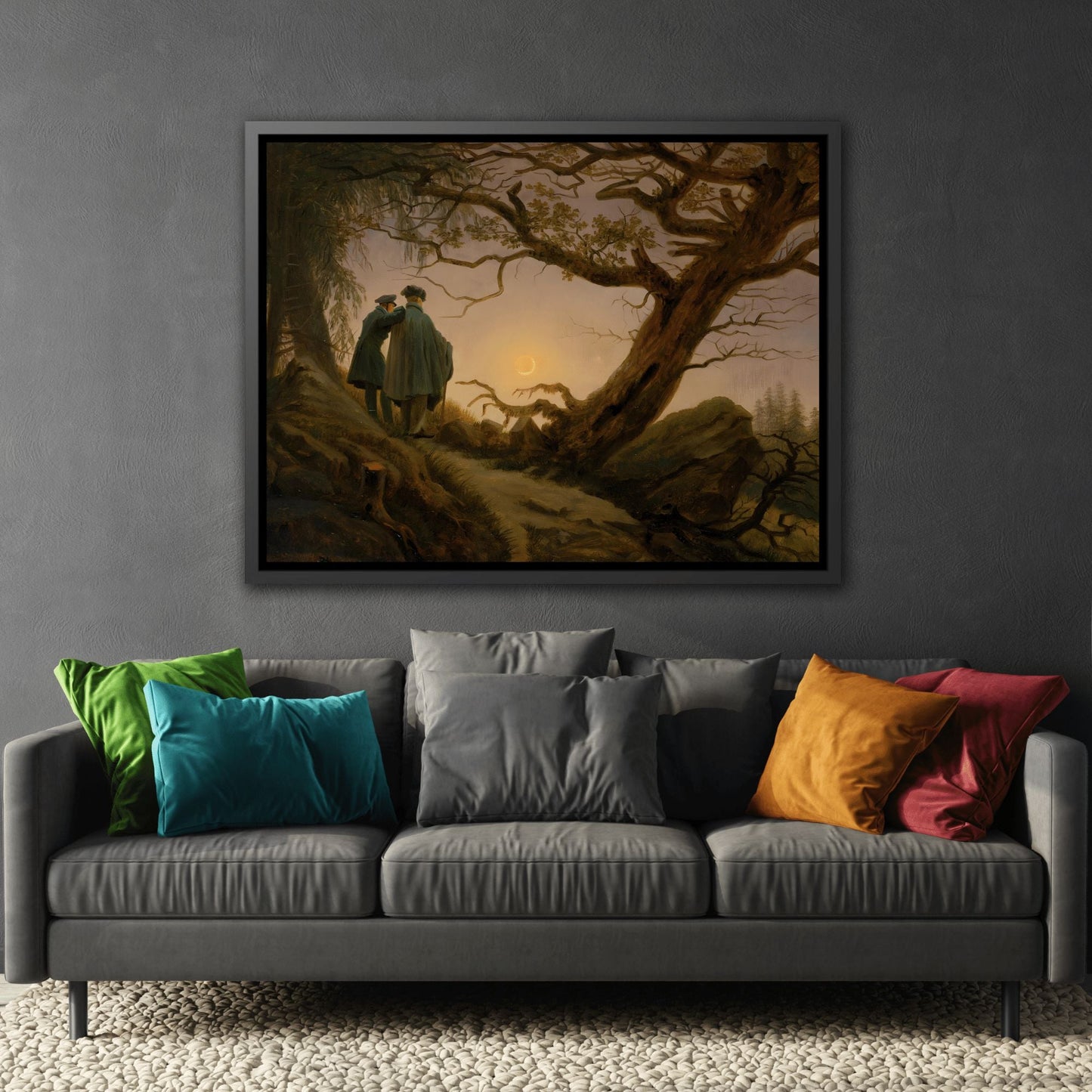 Caspar David Friedrich Two Men Contemplating the Moon - Framed Canvas Art Reproduction