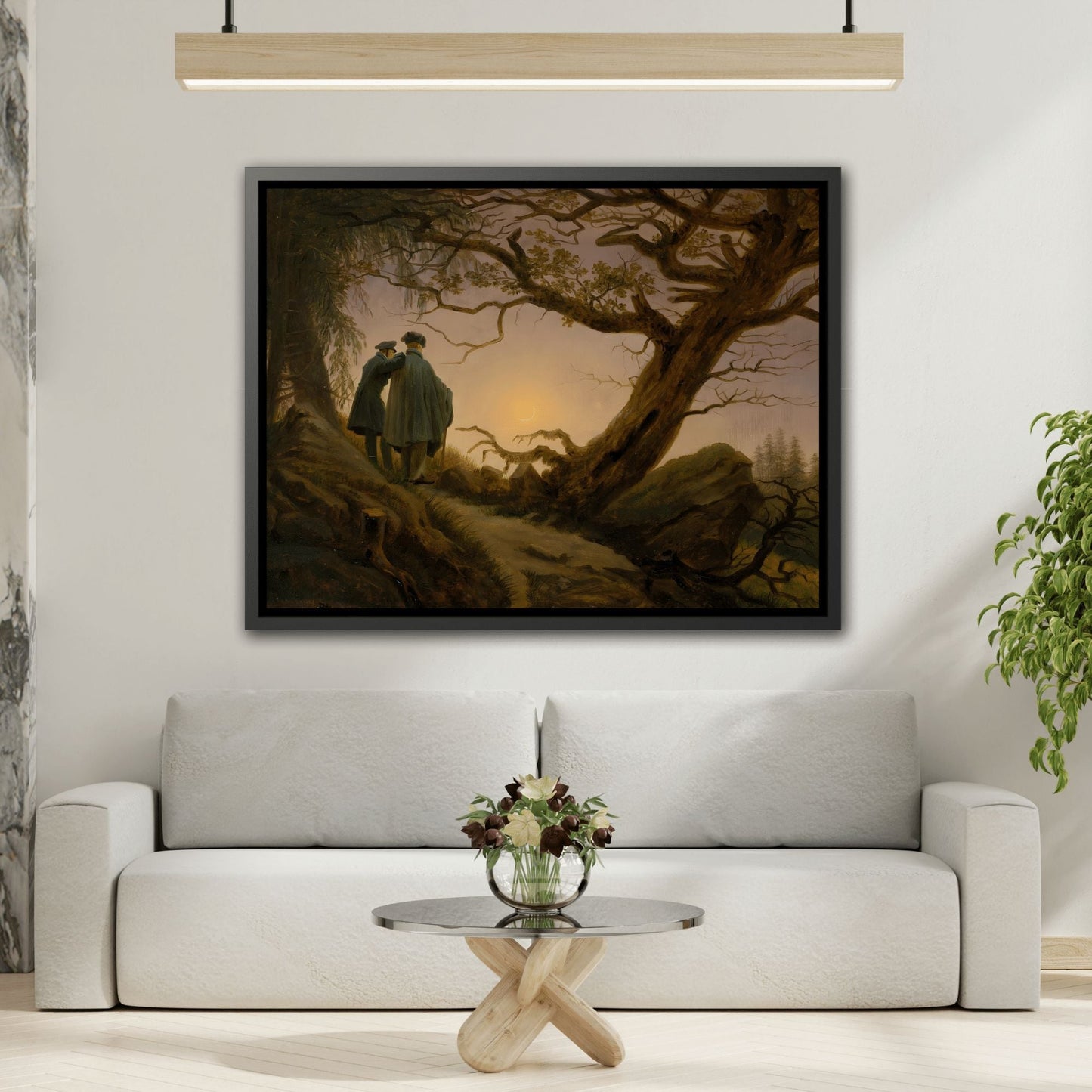 Caspar David Friedrich Two Men Contemplating the Moon - Framed Canvas Art Reproduction