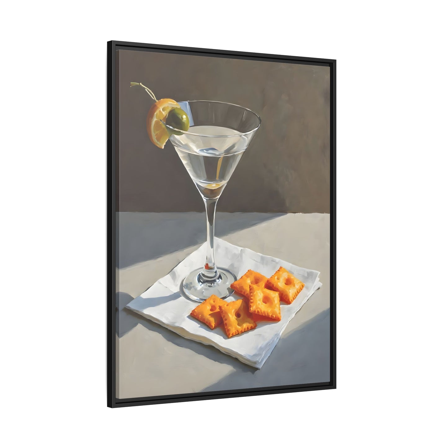 Chic Cocktail Kitchen Wall Art Canvas - Martini and Cheese Crackers Print